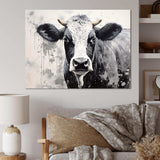 Minimalism Black And White Cow - Animals Canvas Wall Art