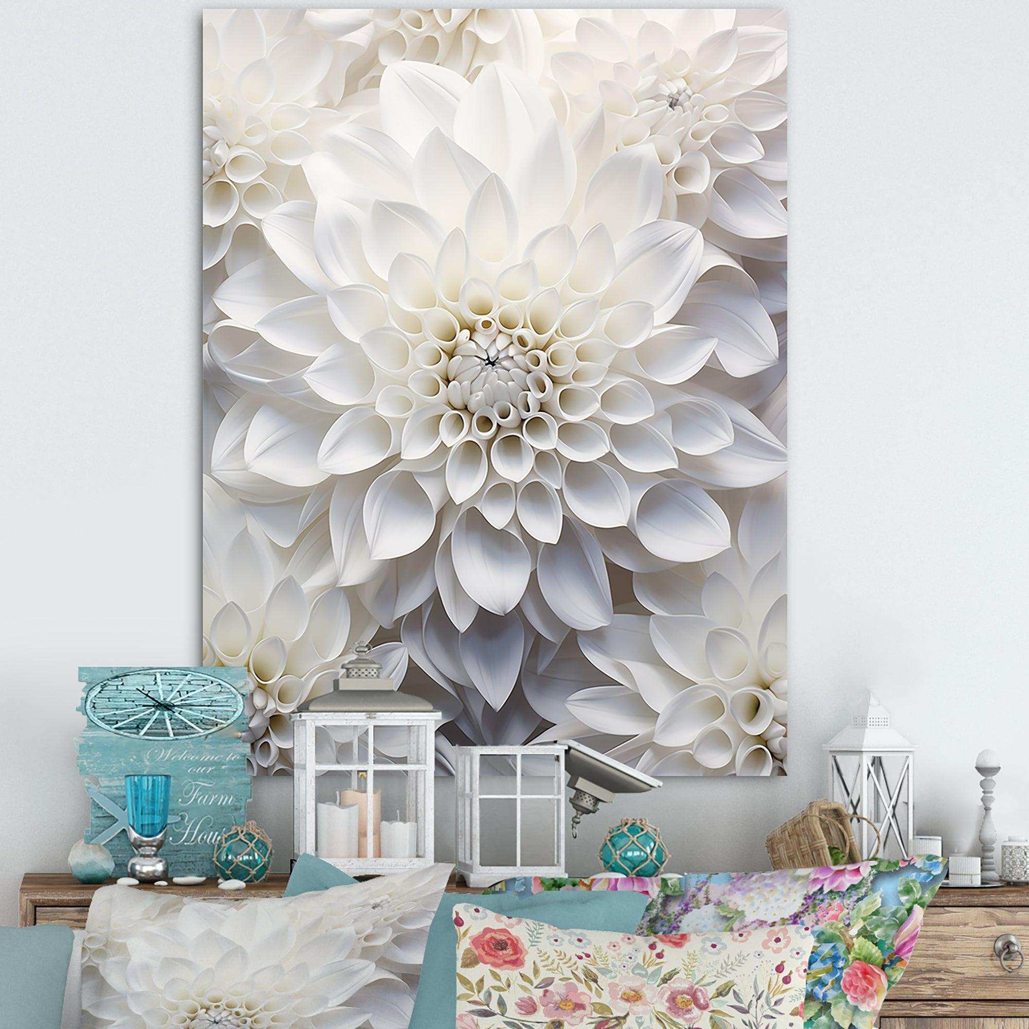 Minimalism White Dahlia - Floral Canvas Wall Art