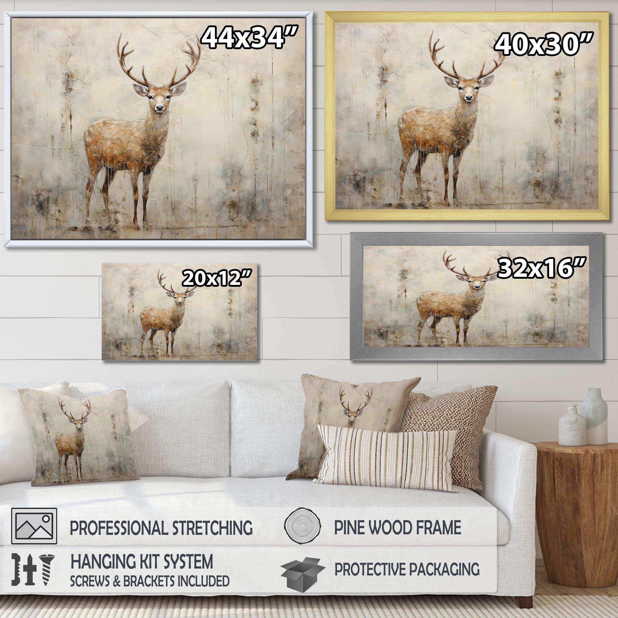 Minimalism Beige Deer Portrait - Animals Canvas Wall Art