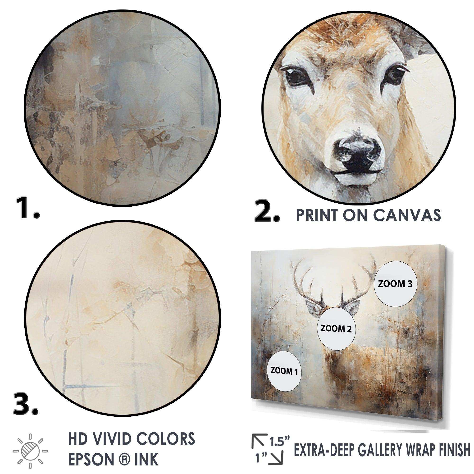 Minimalism Beige Deer Portrait IV - Animals Canvas Wall Art