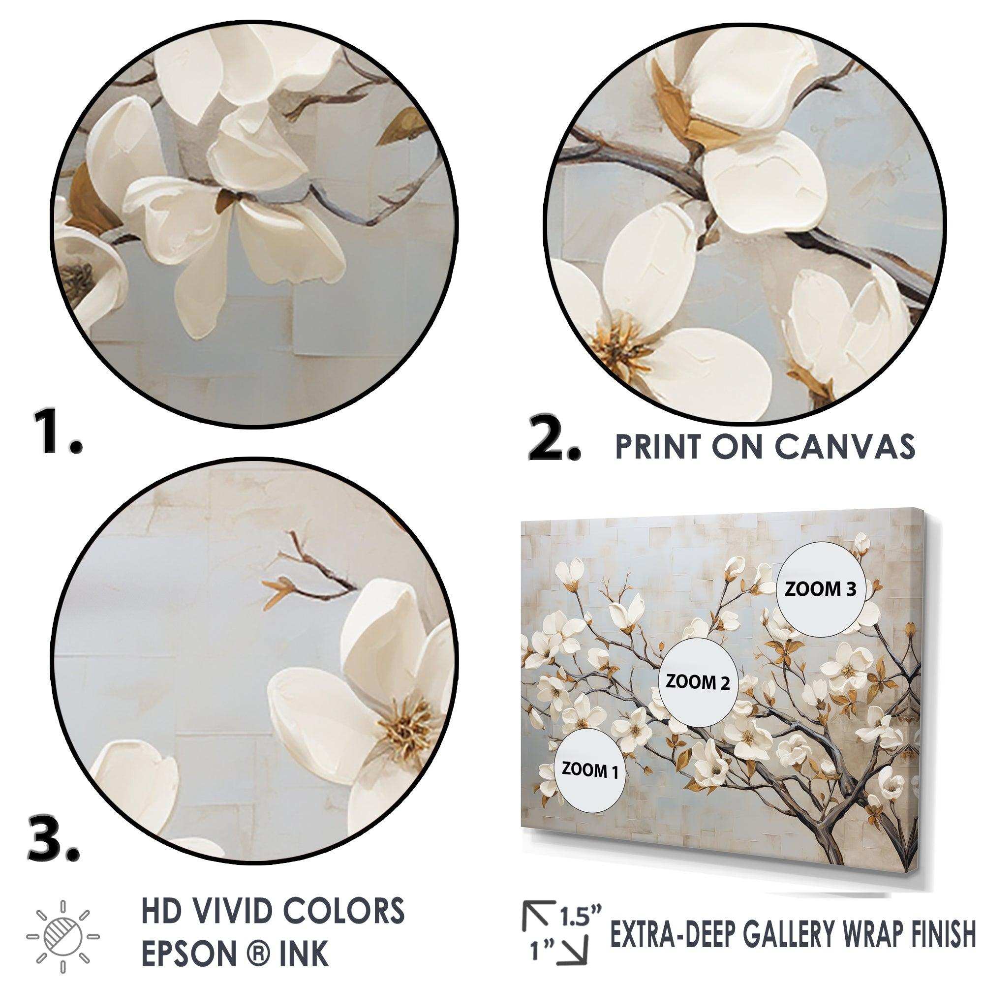 Beige White Dogwood Peacefulness - Floral Canvas Wall Art