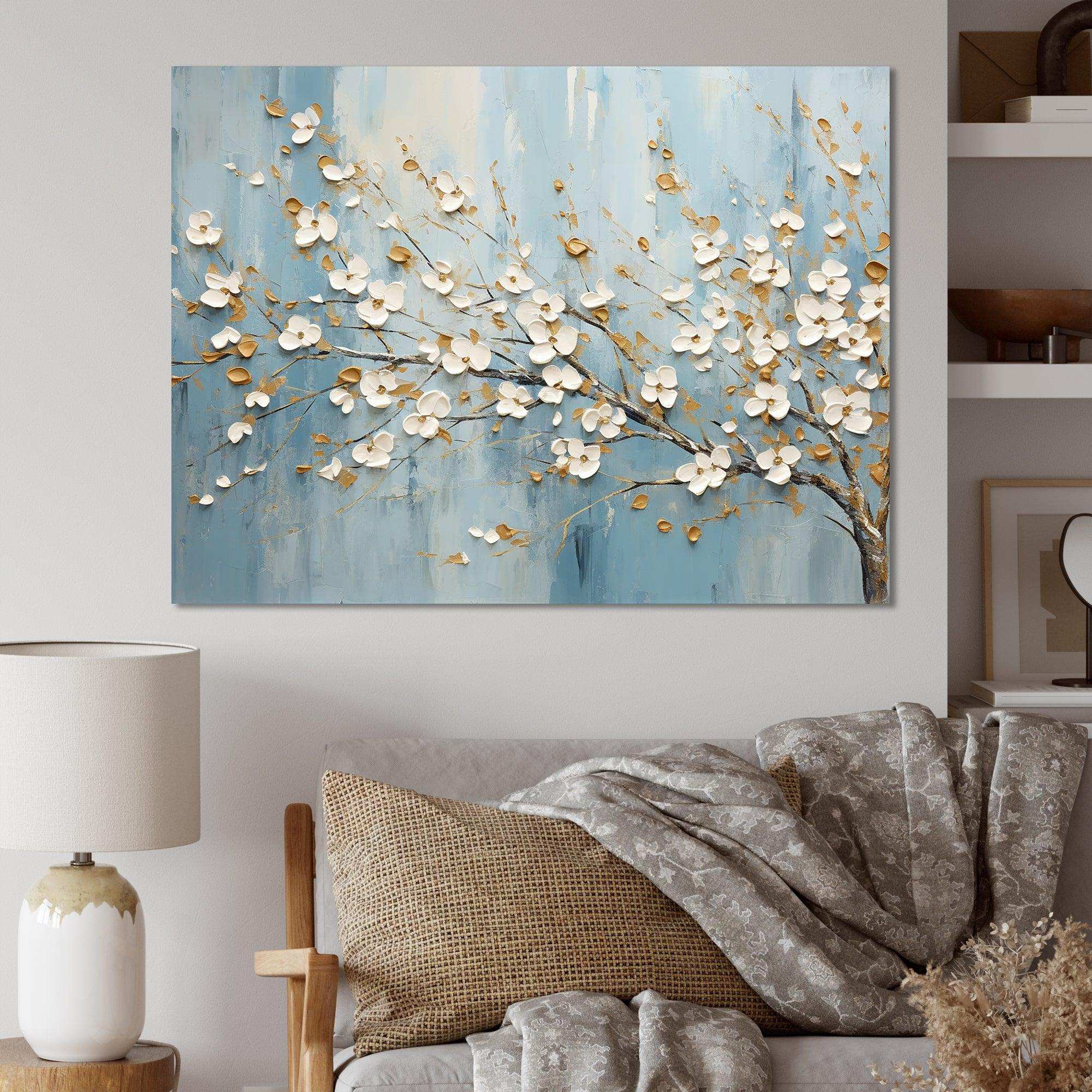 Peacefulness White Blue Dogwood - Floral Canvas Wall Art