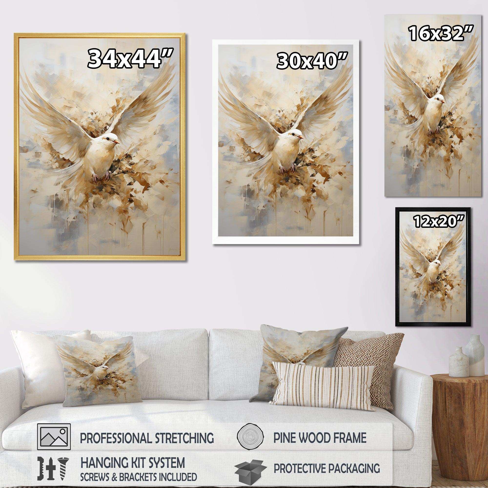 Minimalism Beige And Gold Dove I - Animals Canvas Wall Art