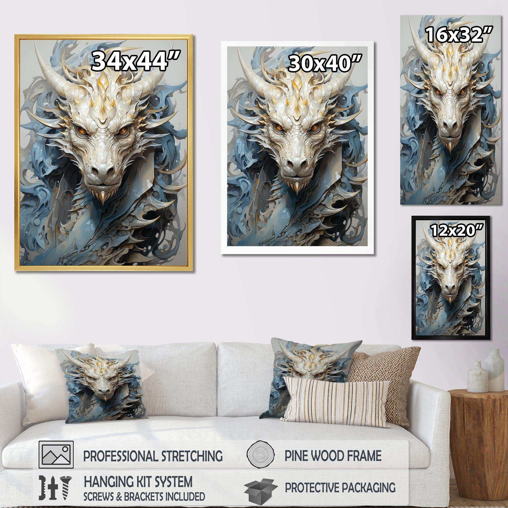 Epic Blue And Grey Dragon Odyssey III - Abstract Canvas Wall Art