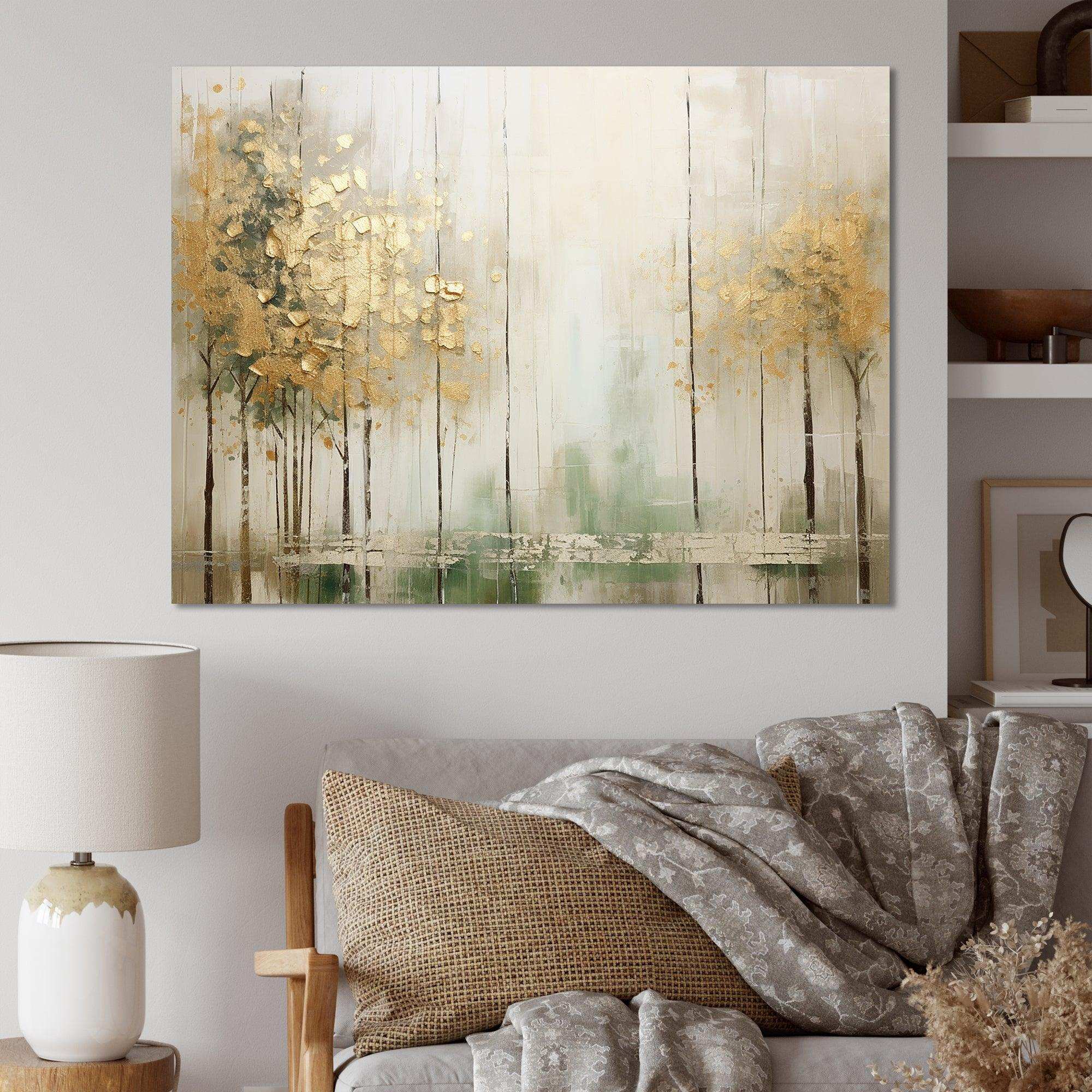 Minimalism Beige And Gold Forest II - Landscapes Canvas Wall Art