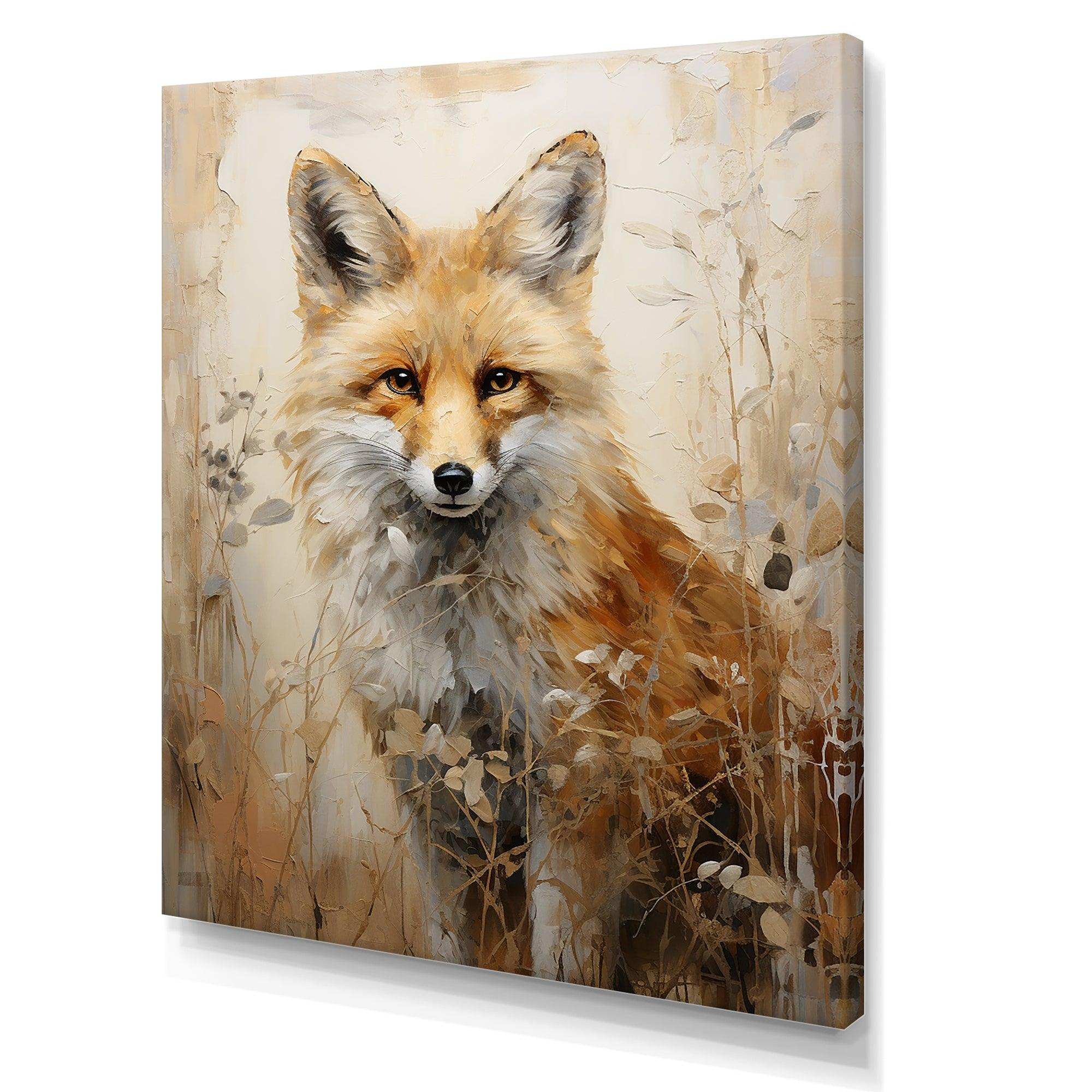 Minimalism Fox Portrait In Forest - Animals Canvas Wall Art