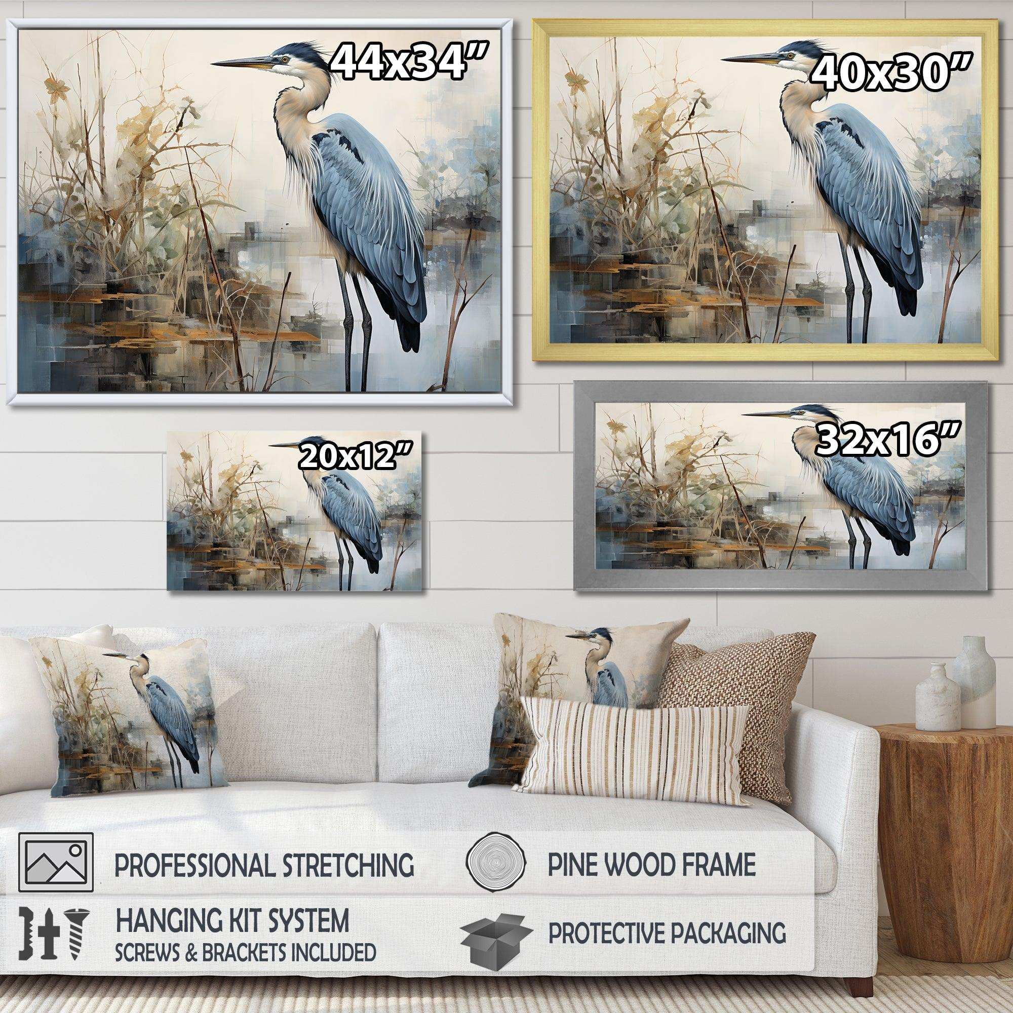Blue Great Heron In Miminal Harmony II - Animals Canvas Wall Art