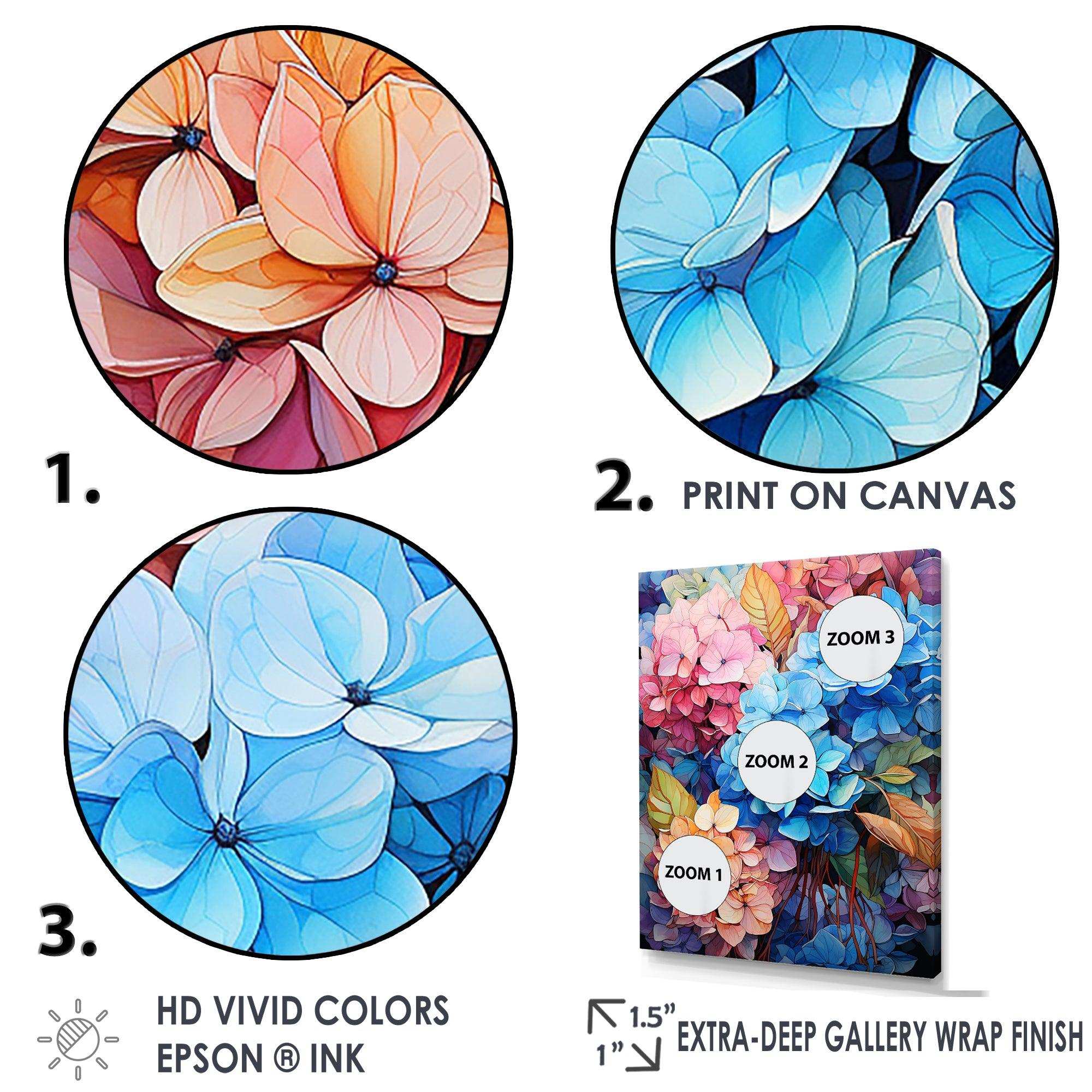 Blue And Orange Hydrangea Blooming II - Floral Canvas Wall Art