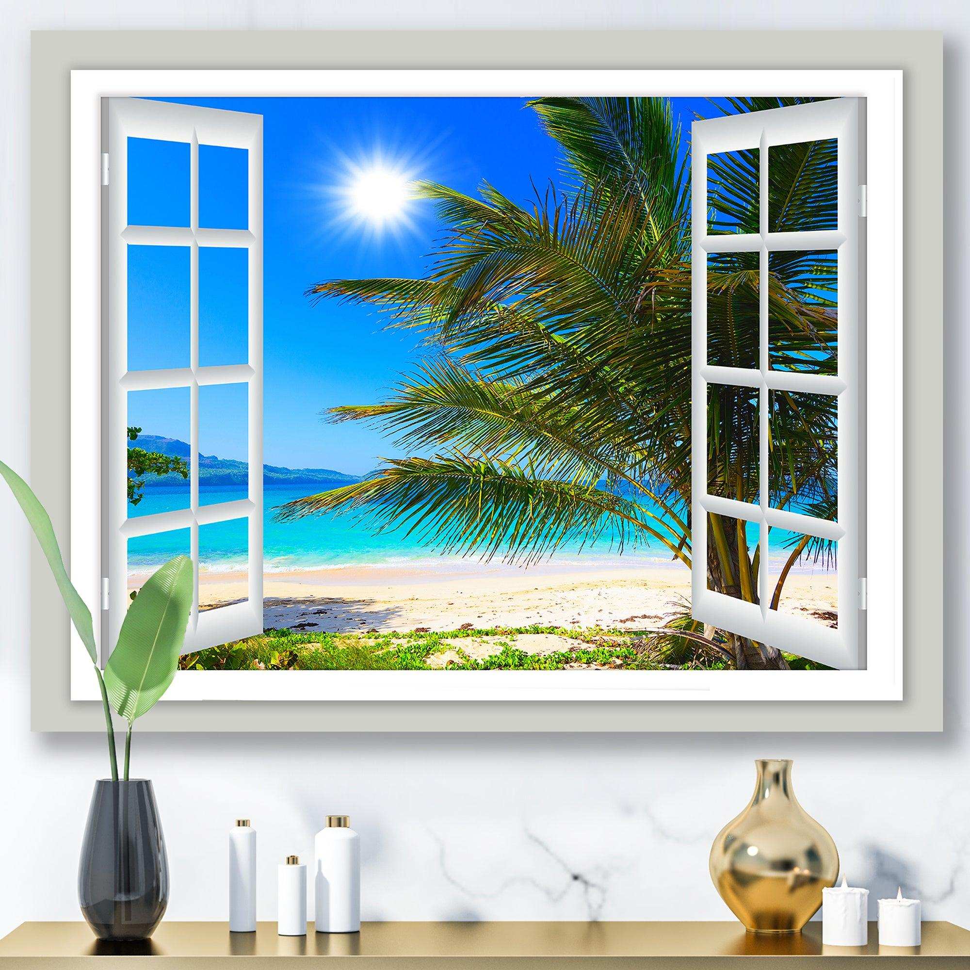 Window Open to Beach with Palm