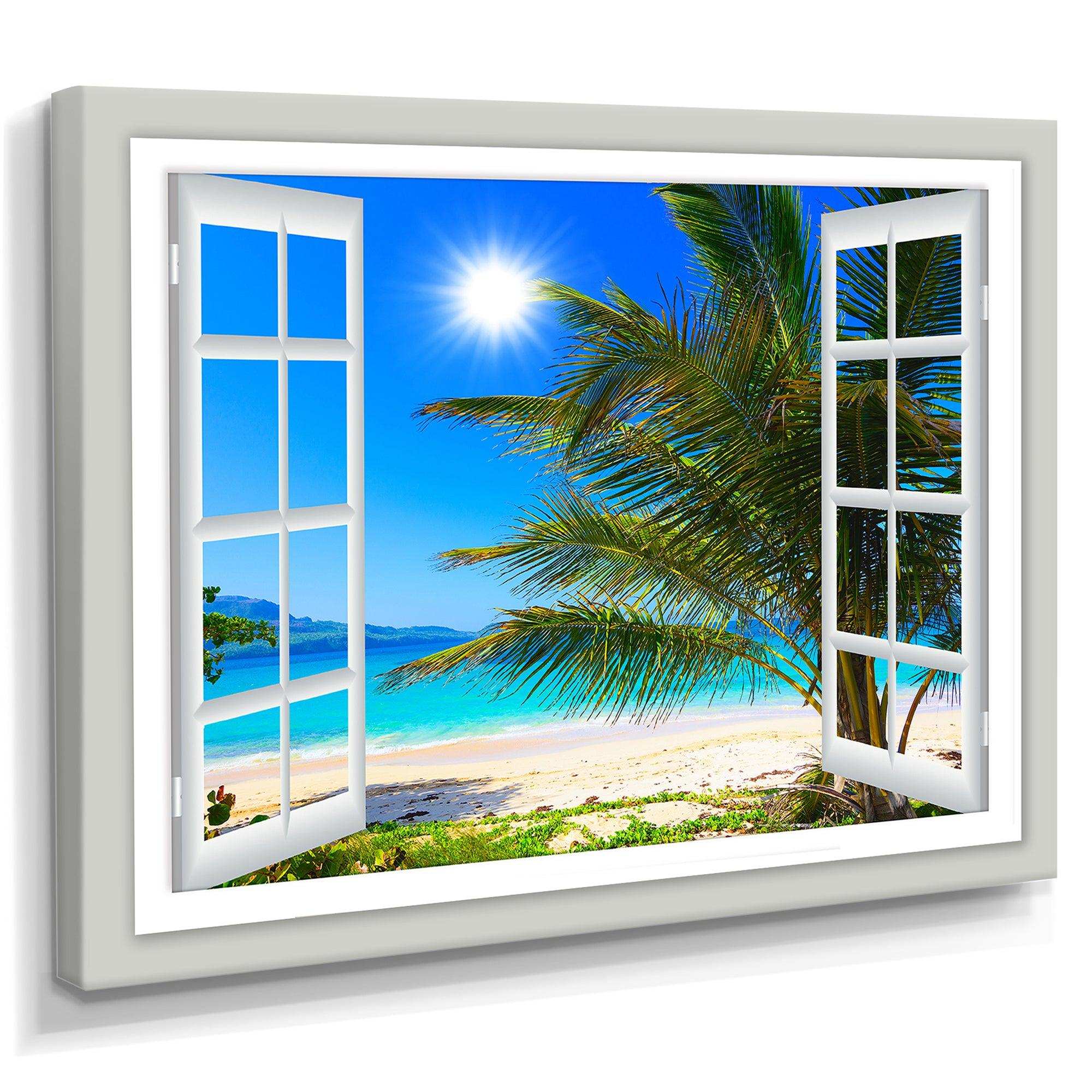 Window Open to Beach with Palm