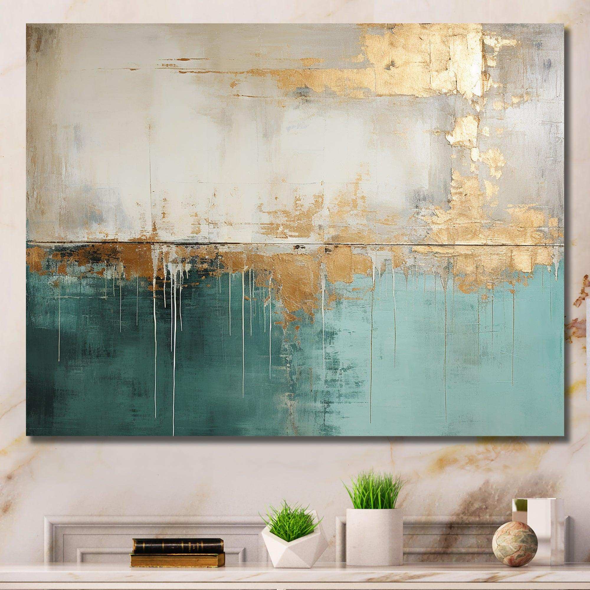 Minimalism Gold And Teal Horizon - Abstract Canvas Wall Art