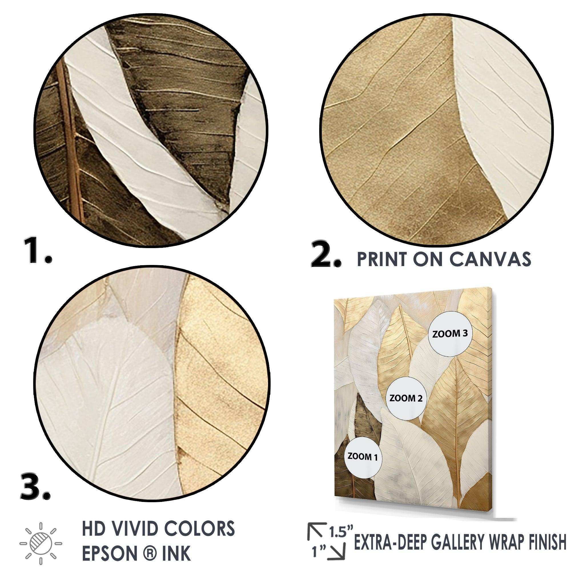 Gold Minimalism Leaves Collage III - Floral Canvas Wall Art