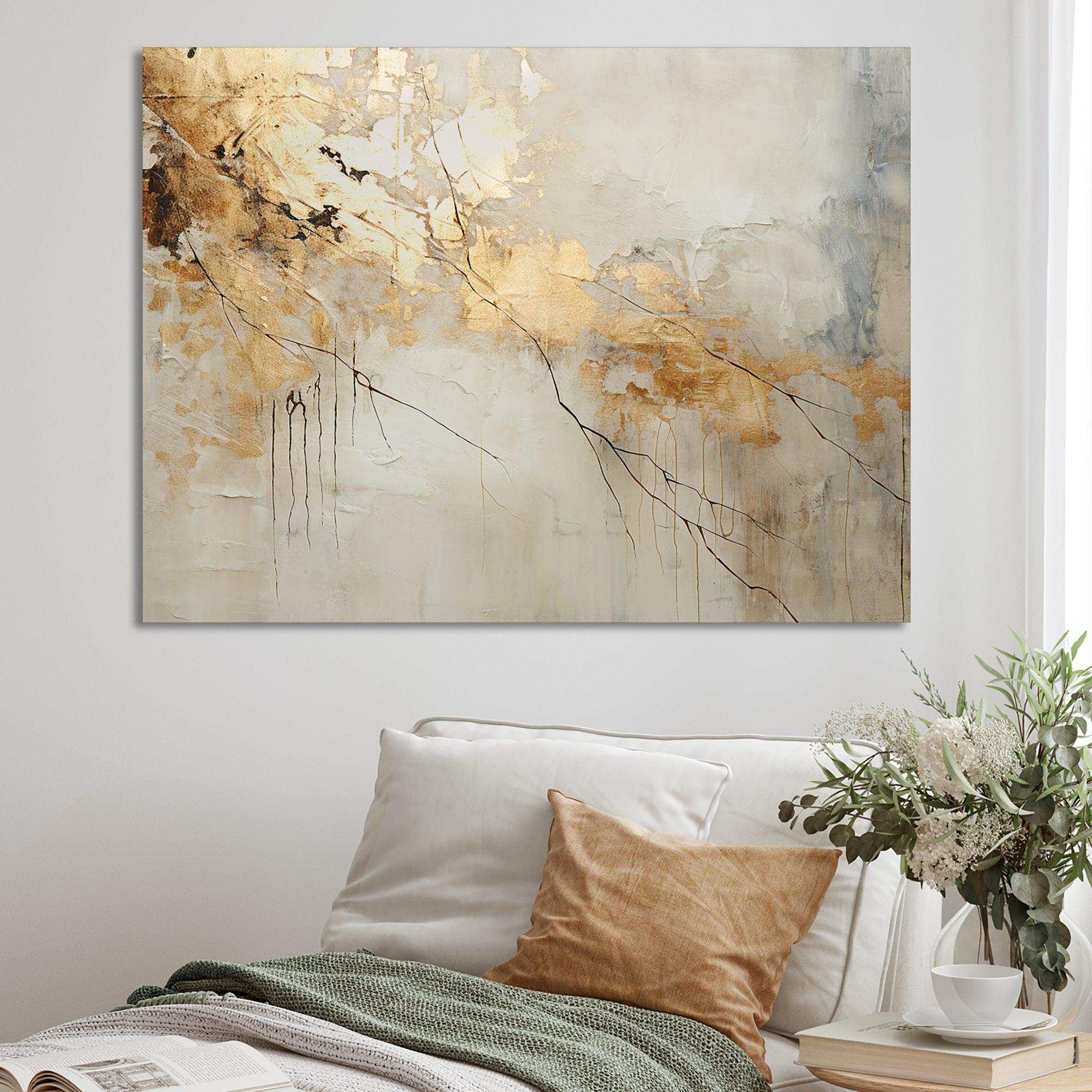 Beige And Gold Marble Lightning VI - Abstract Canvas Wall Art