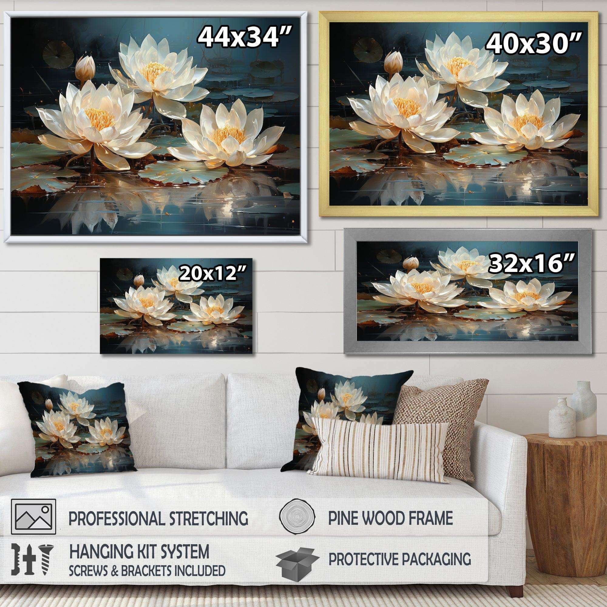 Lotus Blossoms Bathed In Moonlight - Floral Canvas Wall Art