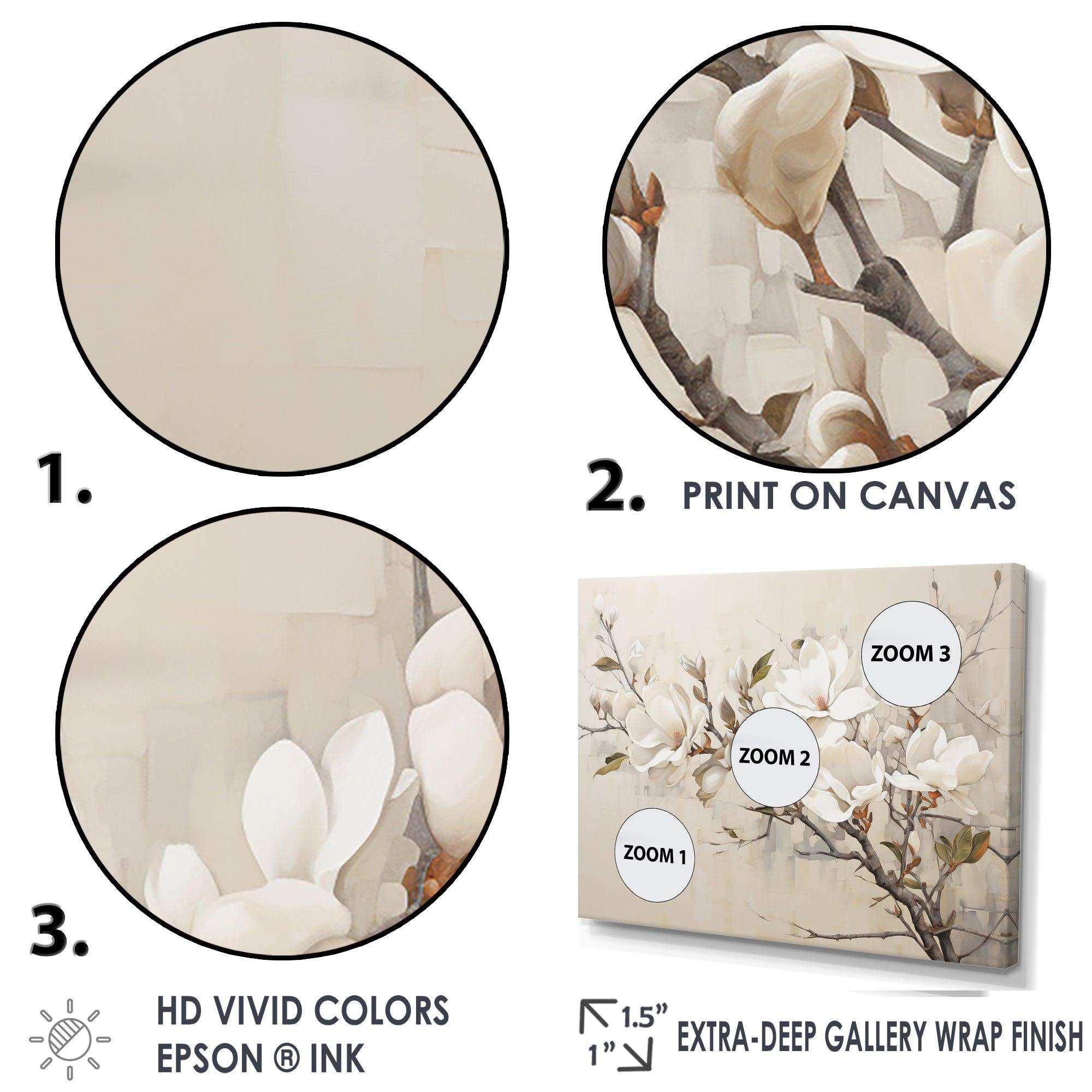 Beige Dreamy Magnolias Blooms I - Floral Canvas Wall Art