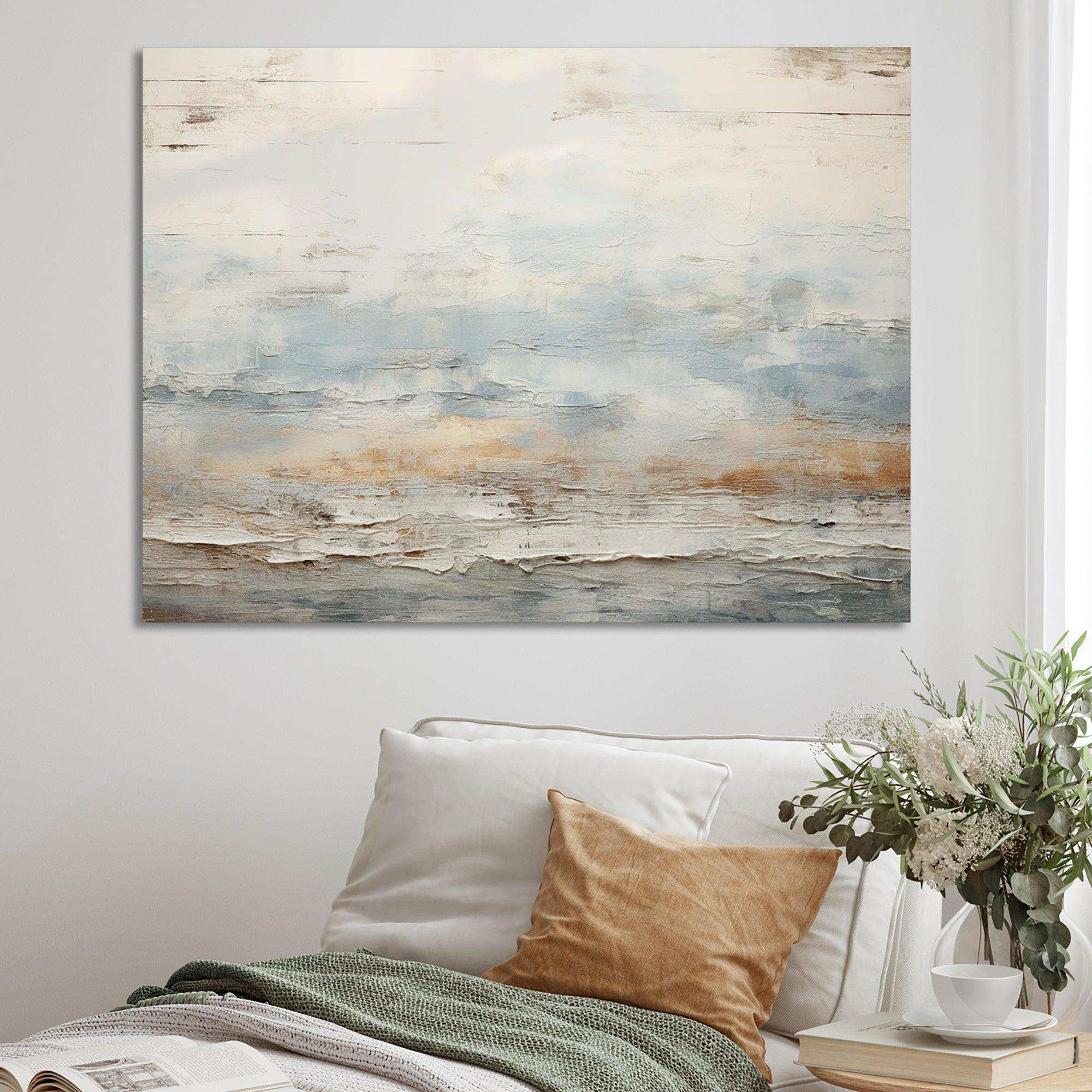 Beige Blue Ocean Storm - Abstract Canvas Wall Art