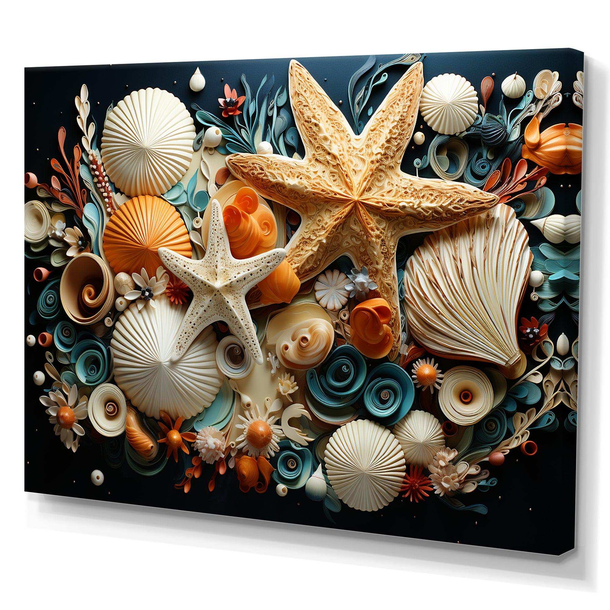 Modern Beach Shellfish Collage - Coastal Canvas Wall Art