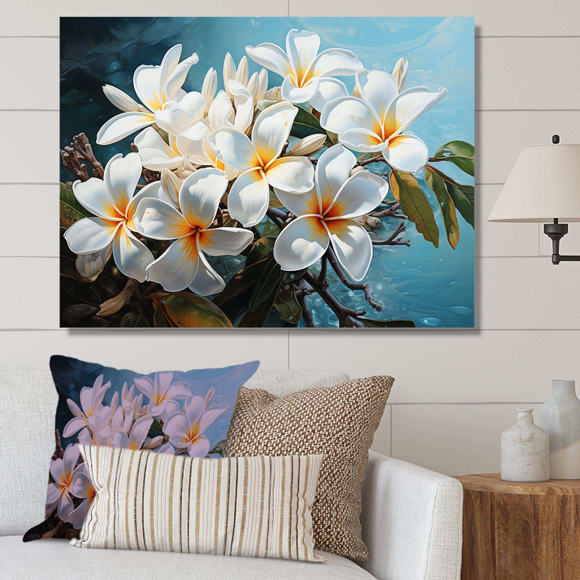 Meticulously Rendered White Plumeria Blossoms P Dba522B1 - Floral Canvas Wall Art