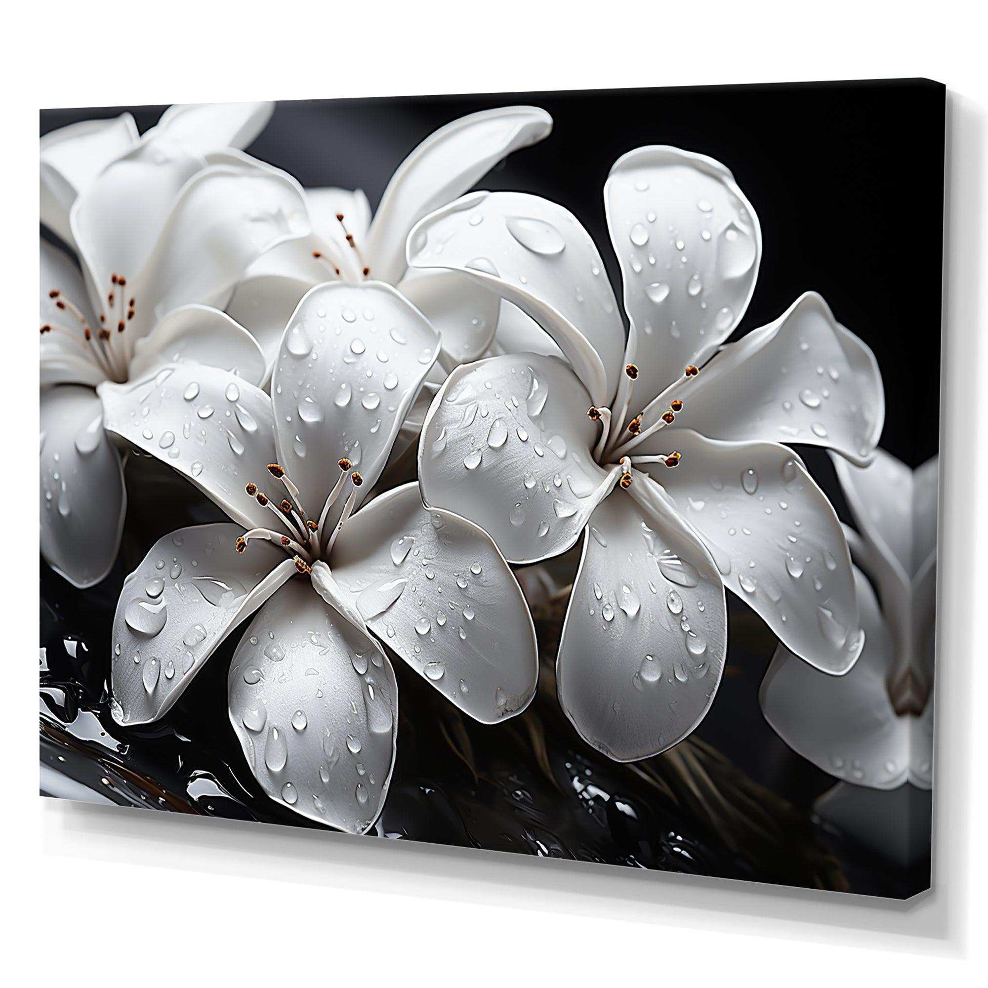 Plumeria Blooms In Stormy Grays - Floral Canvas Wall Art