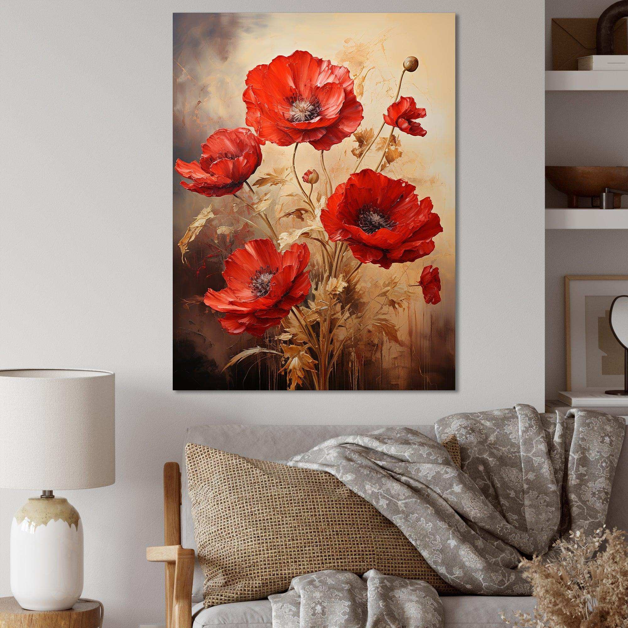 Poppies Scarlet Solitude I - Floral Canvas Wall Art