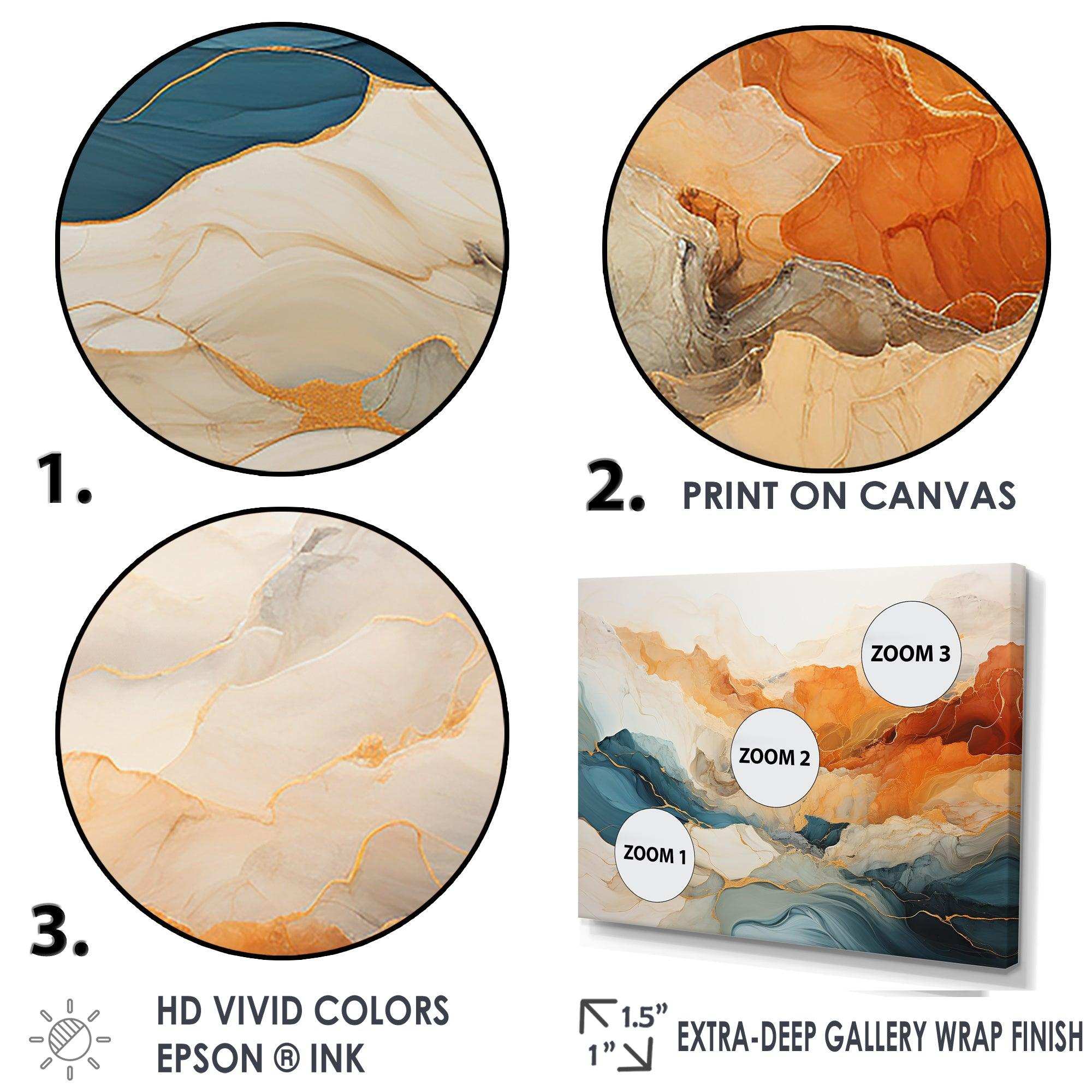 Abstract Orange And Blue River Ink - Abstract Canvas Wall Art