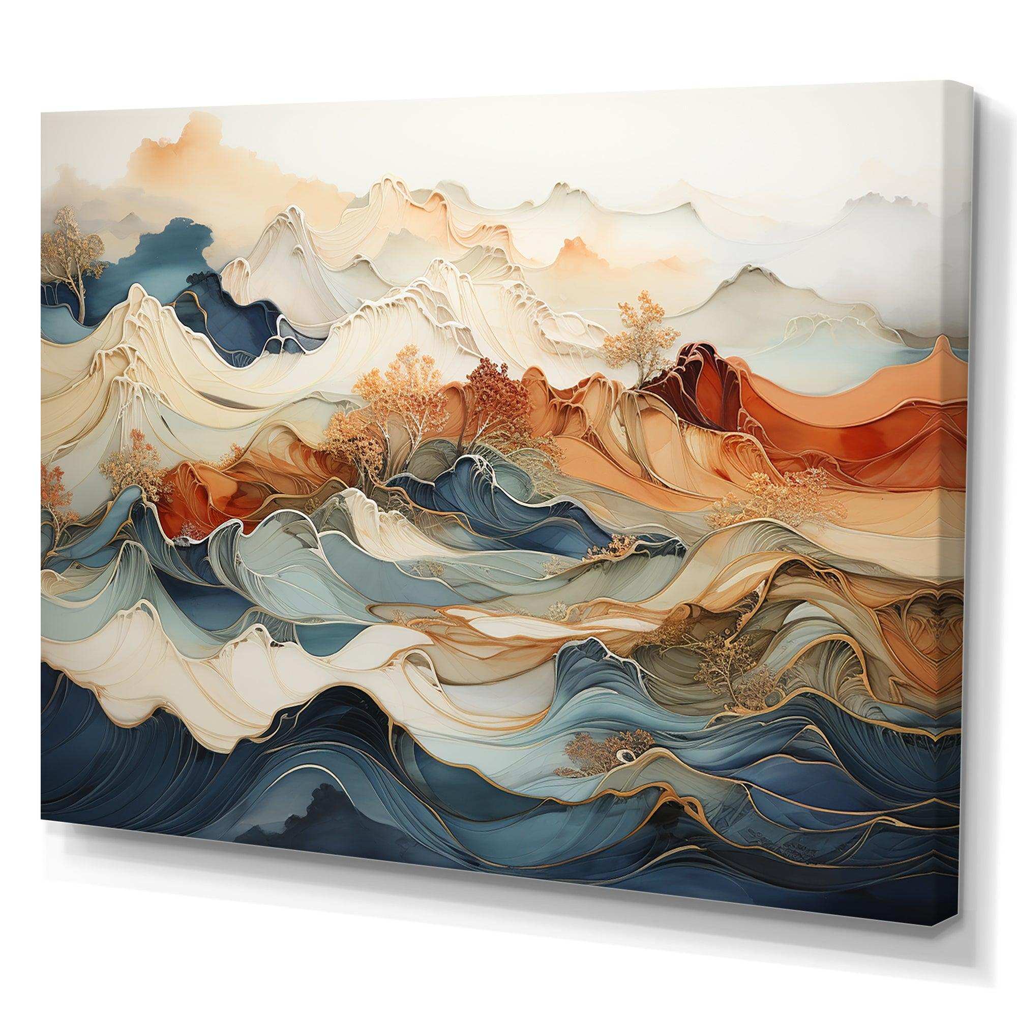 Abstract Orange And Blue River Ink III - Abstract Canvas Wall Art