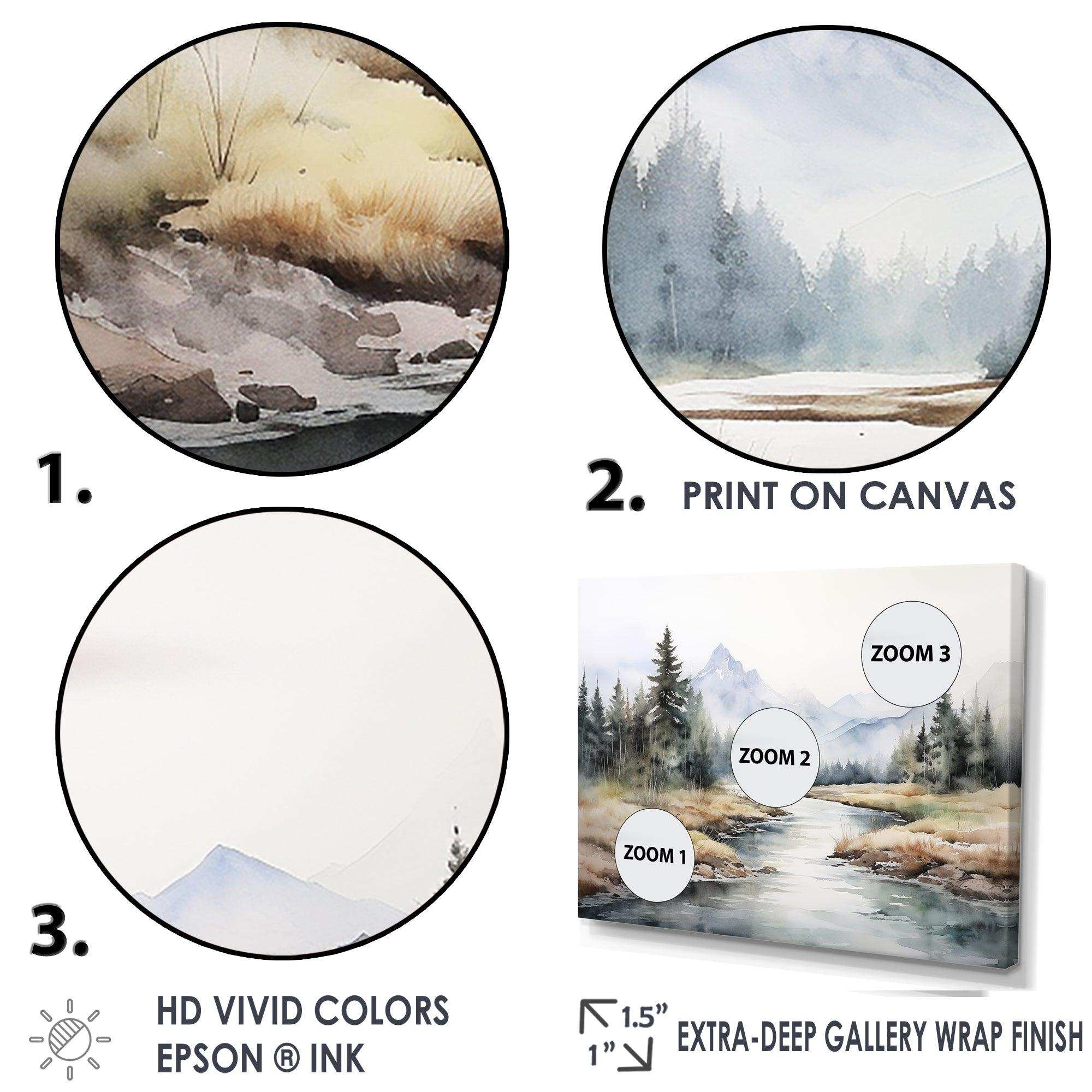 River Mountain In Minimal Canada II - Landscapes Canvas Wall Art