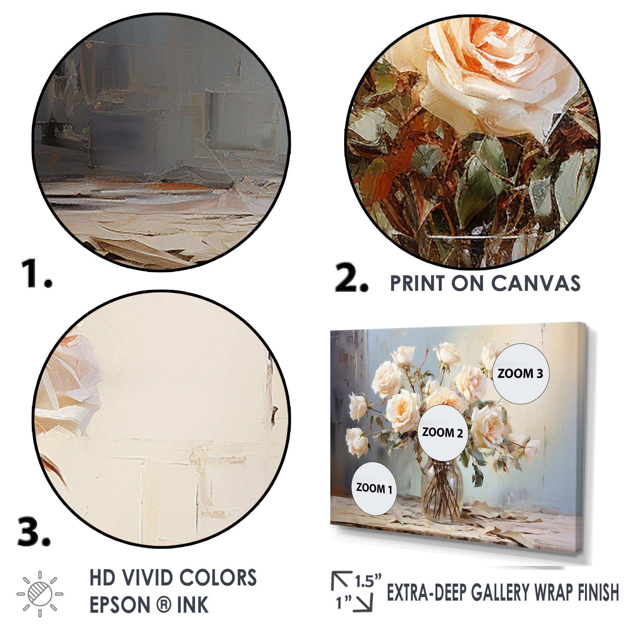 Roses Farmhouse Still Life - Floral Canvas Wall Art