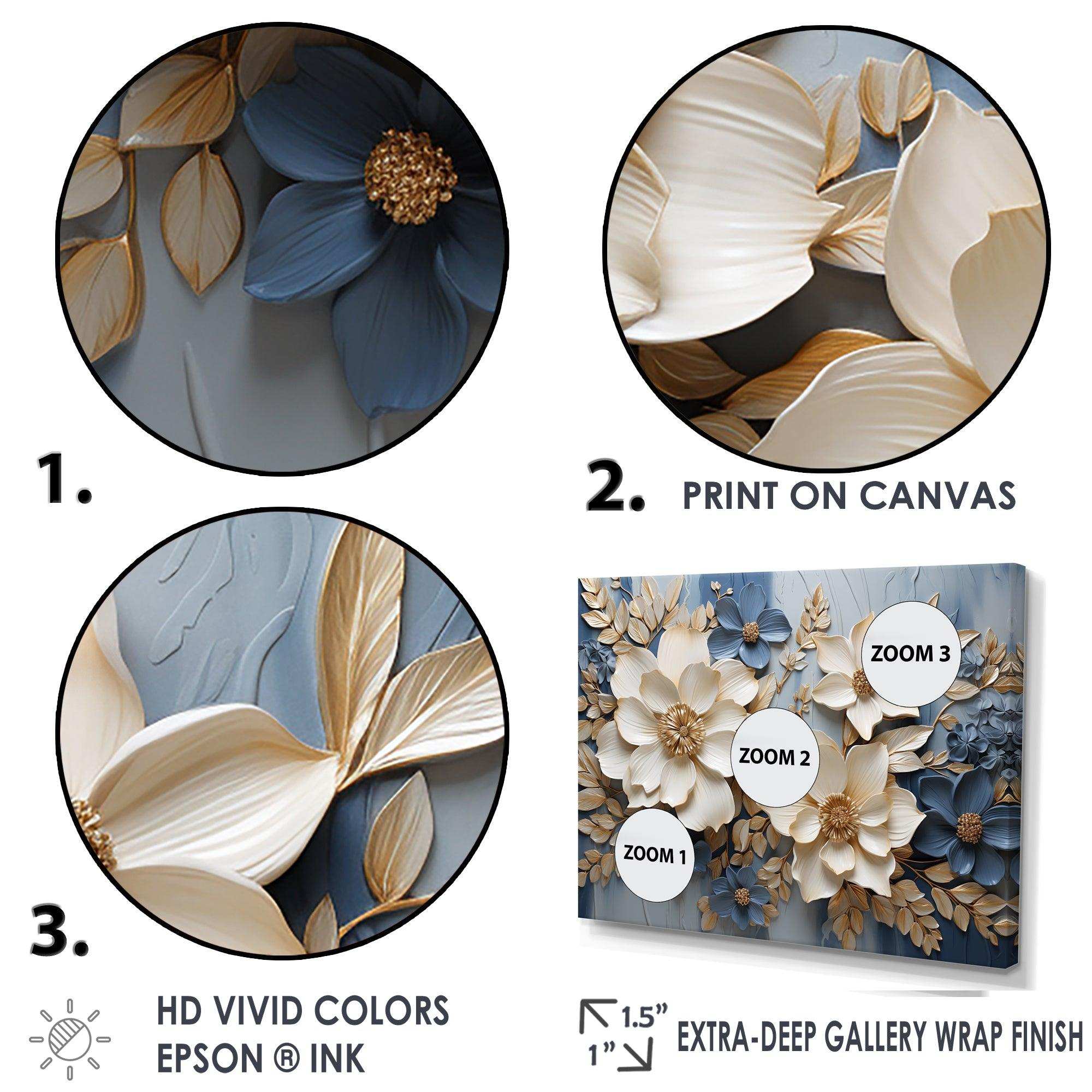 Beige And Blue Seasonal Flowers Composition - Floral Canvas Wall Art