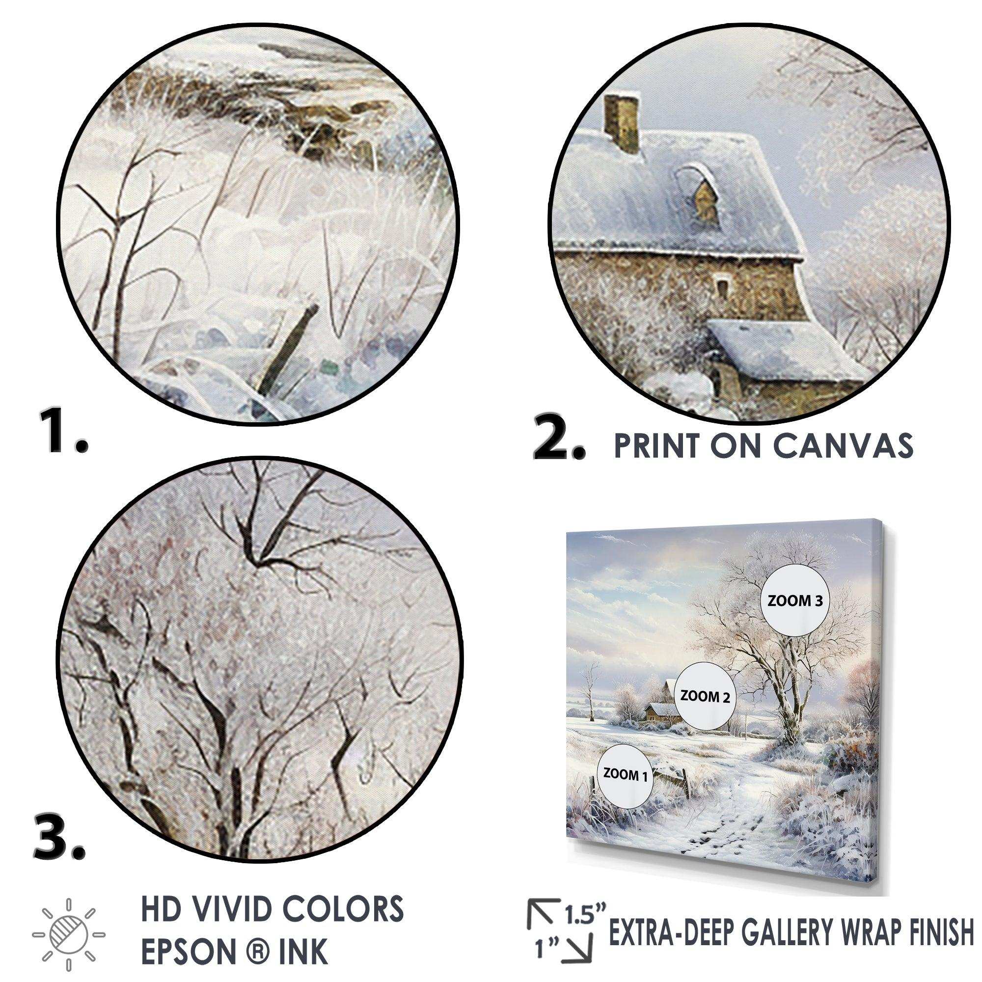 Farmhouse Snow Winter Scenery - Landscapes Canvas Wall Art