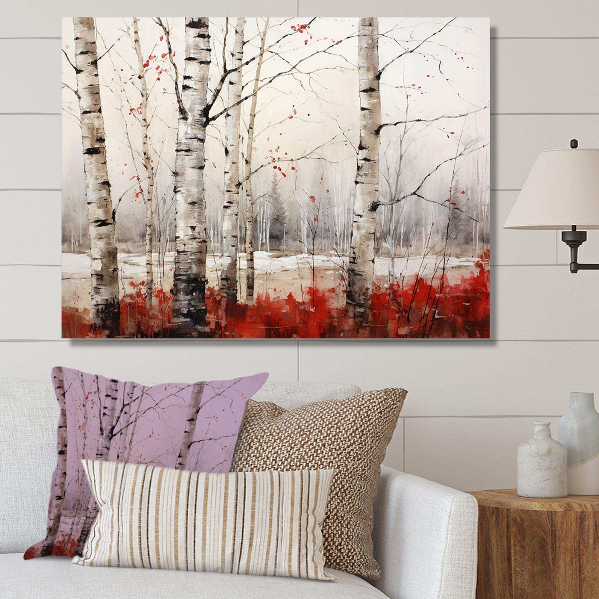 White And Red Birch Wood In Winter II - Floral Canvas Wall Art
