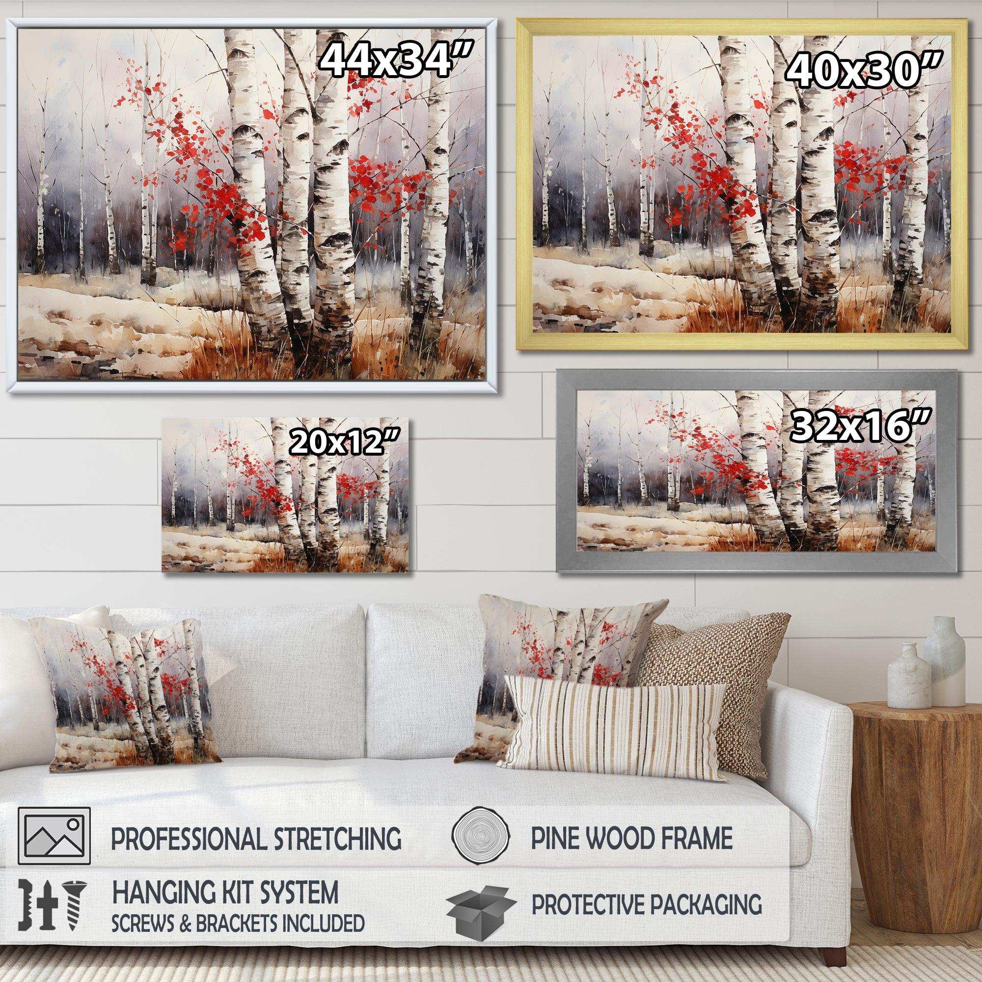 White And Red Birch Wood In Winter III - Floral Canvas Wall Art