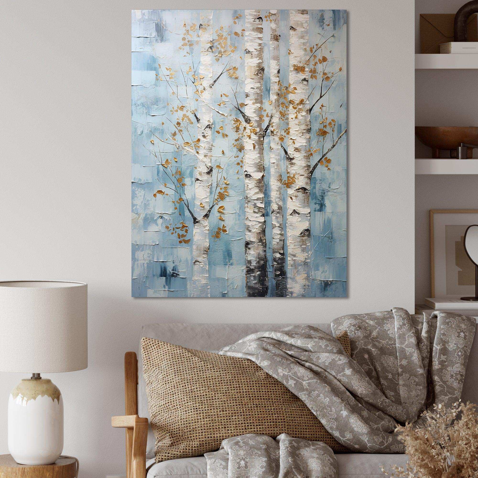 Silver Blue Tree Birchs Breath I - Floral Canvas Wall Art