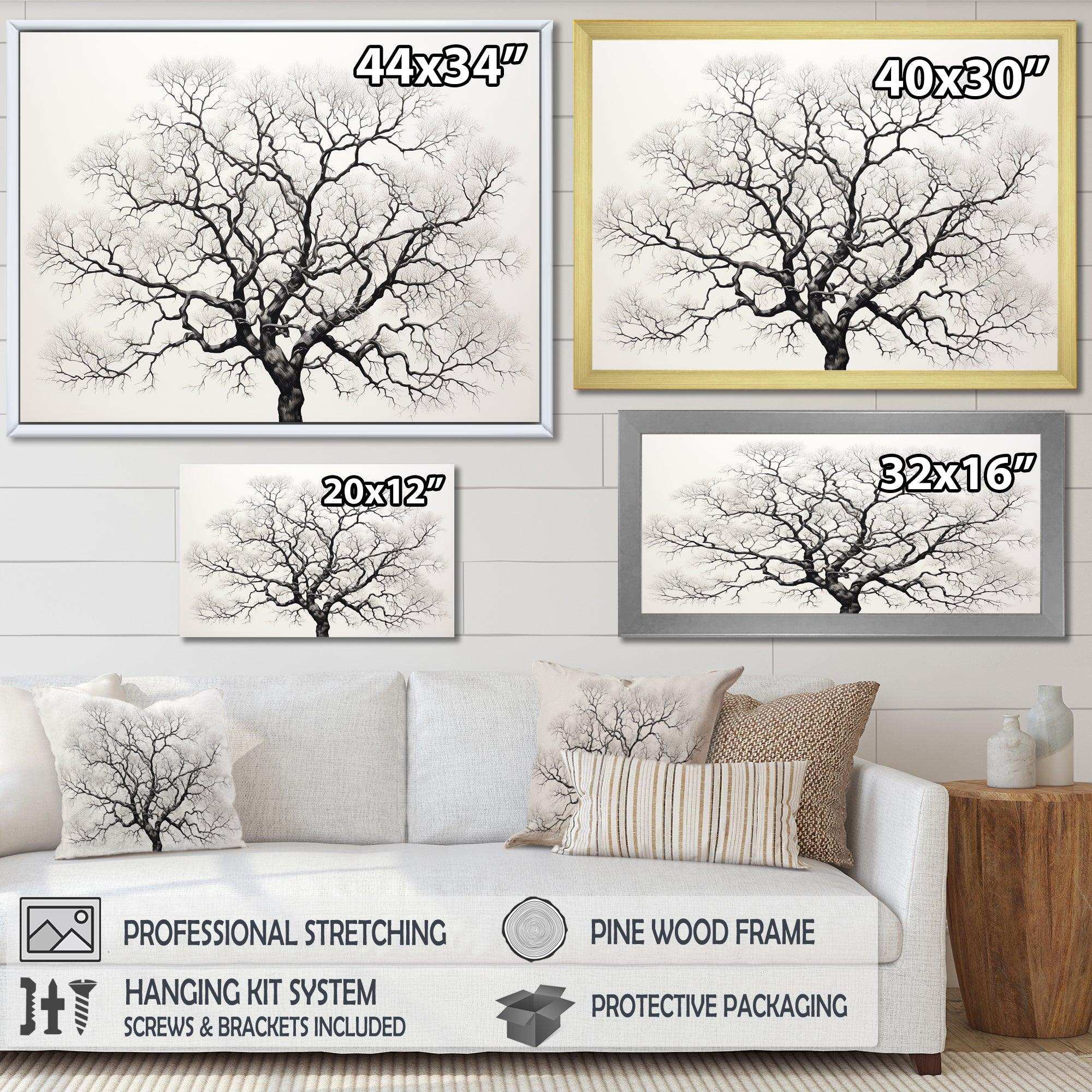 Minimalism Black And White Trees Oak - Floral Canvas Wall Art
