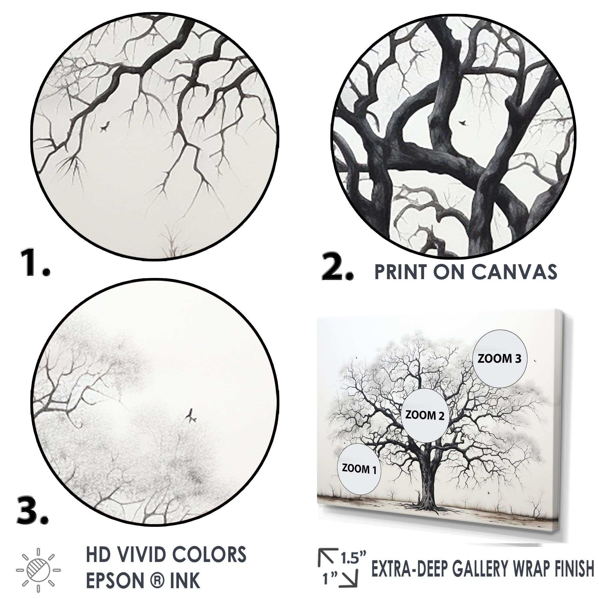 Minimalism Black And White Trees Oak II - Floral Canvas Wall Art