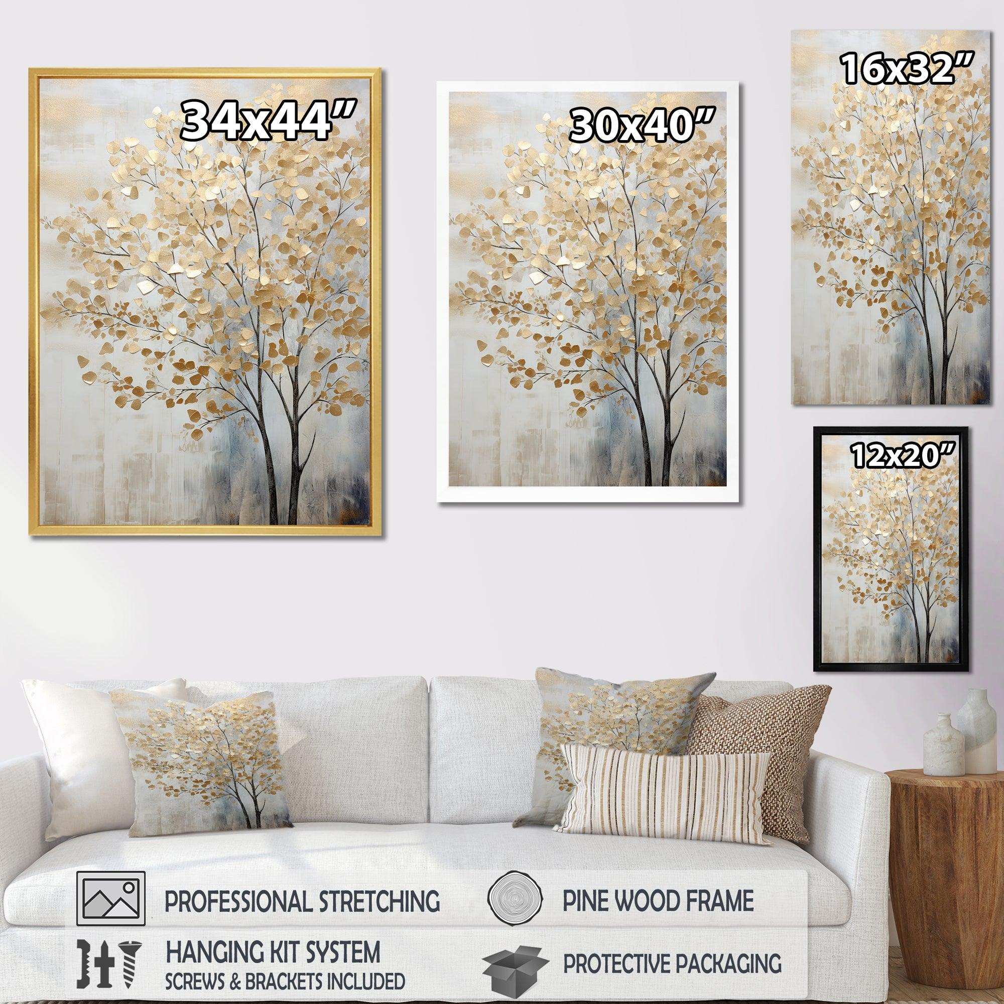 Minimalism Gold And Blue Trees Scene - Landscapes Canvas Wall Art
