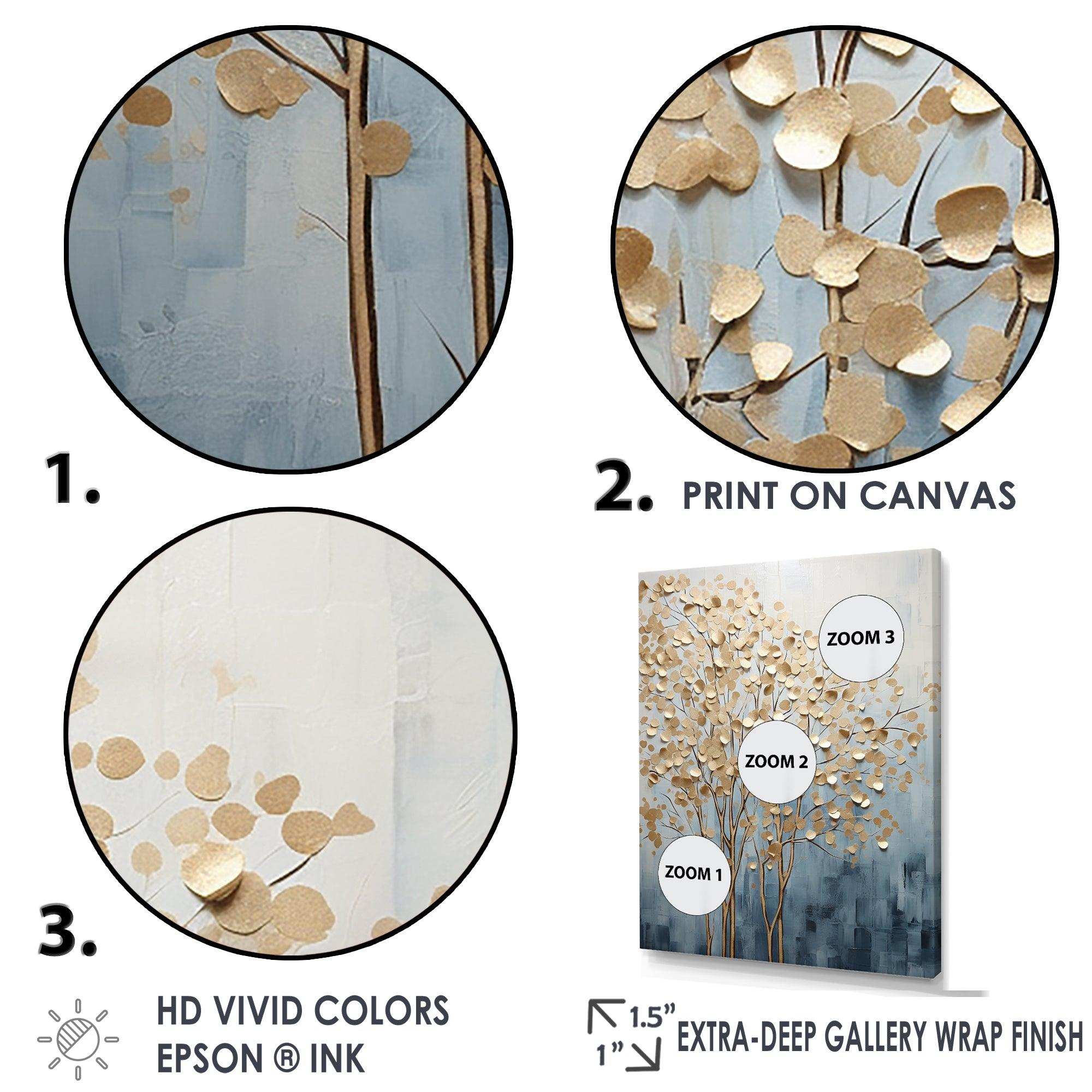 Minimalism Gold And Blue Trees Scene VII - Landscapes Canvas Wall Art