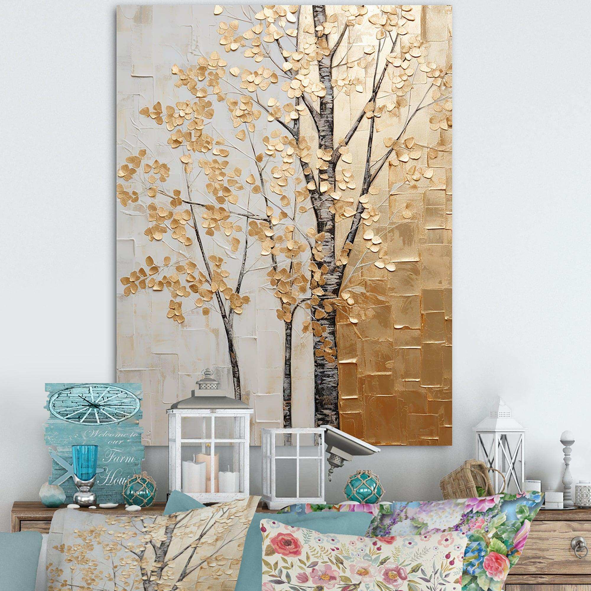 Minimalism Golden Trees Harmony II - Landscapes Canvas Wall Art