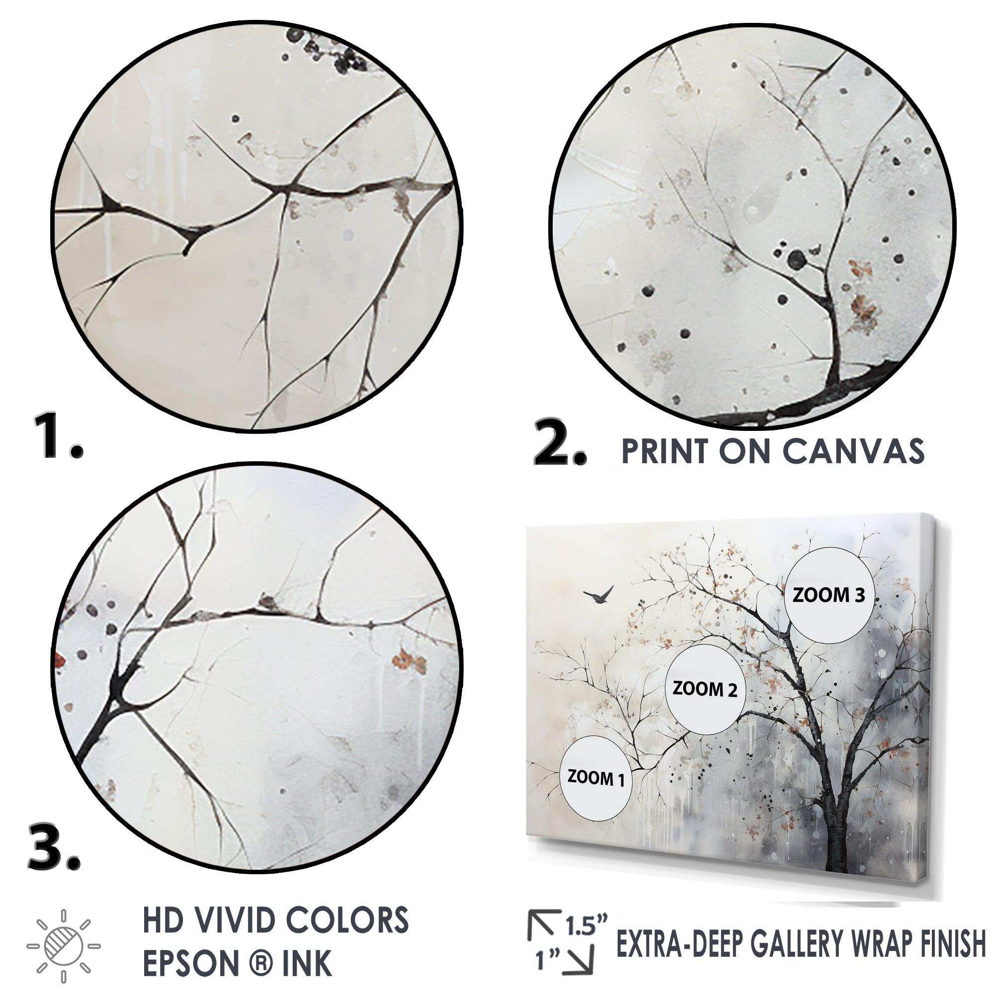 Minimalism Monochrome Birds On Branch I - Landscapes Canvas Wall Art