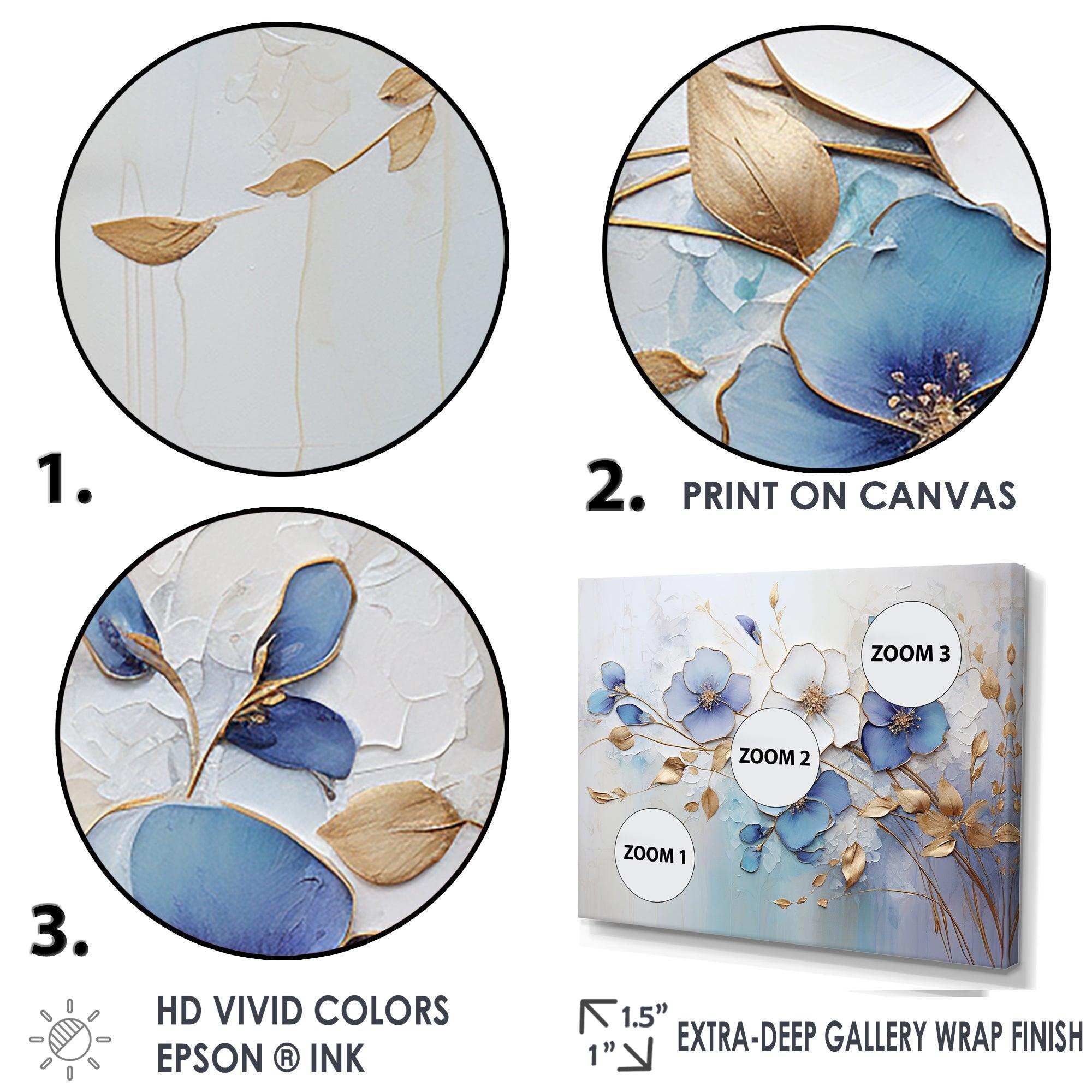 Blue And Gold Exquisit Violets - Floral Canvas Wall Art