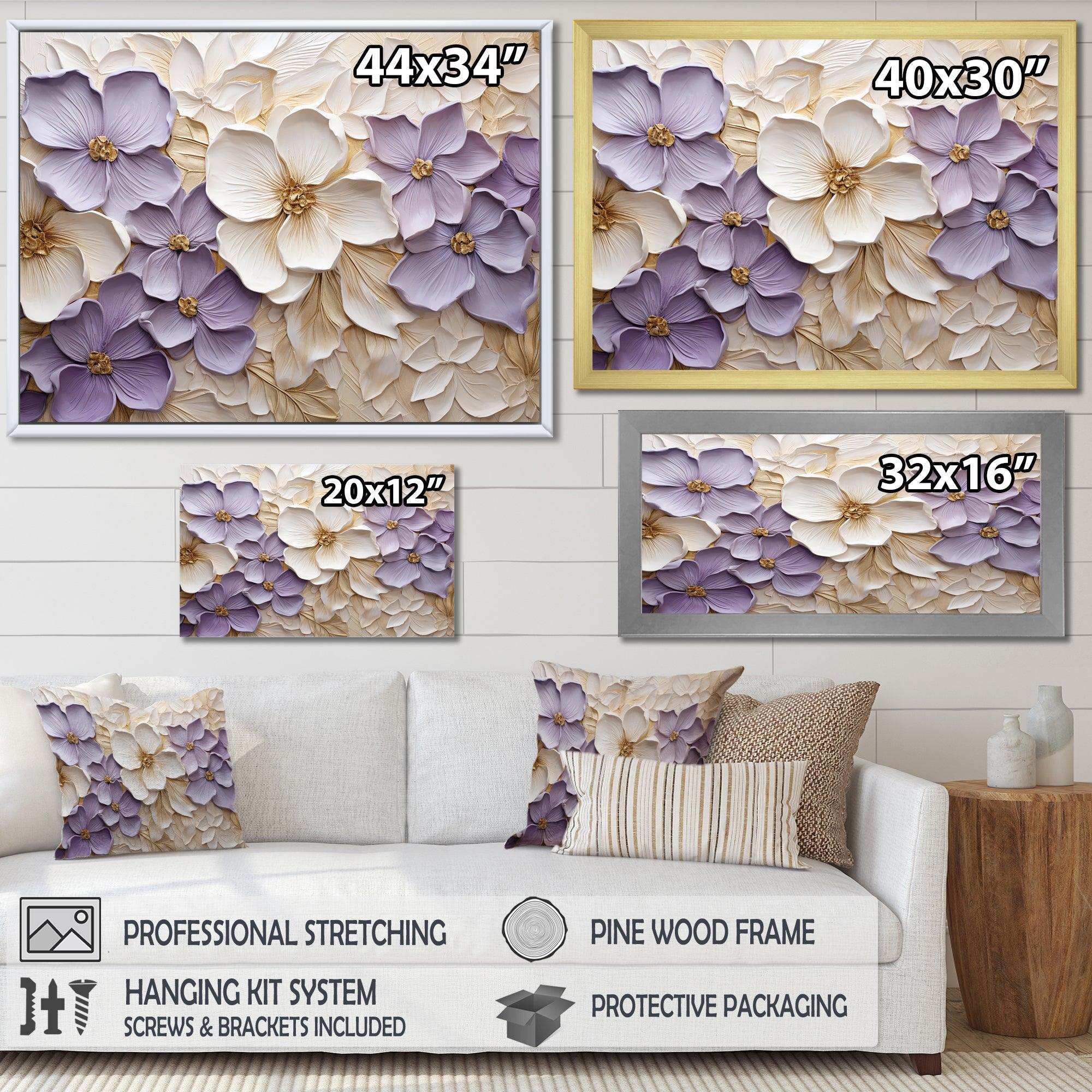 Purple And White Minimalism Violets - Floral Canvas Wall Art