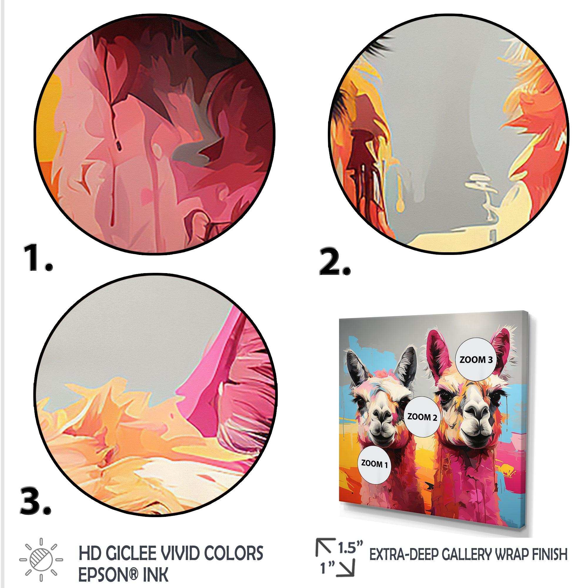 Colorful Enchanting Popart Alpacas portrait - Abstract Canvas Wall Art