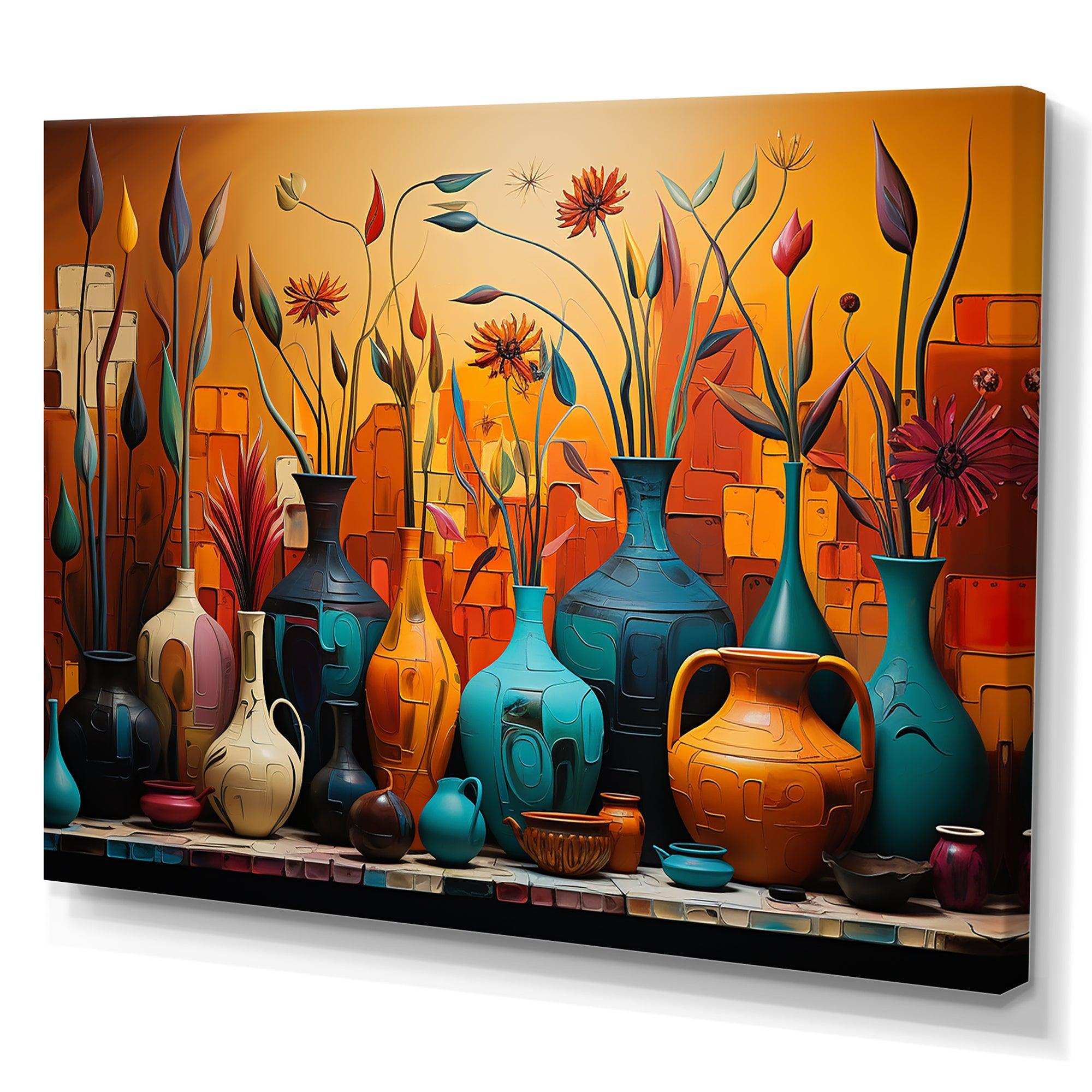 Orange Boho Pottery Expressions I - Geometric Canvas Wall Art