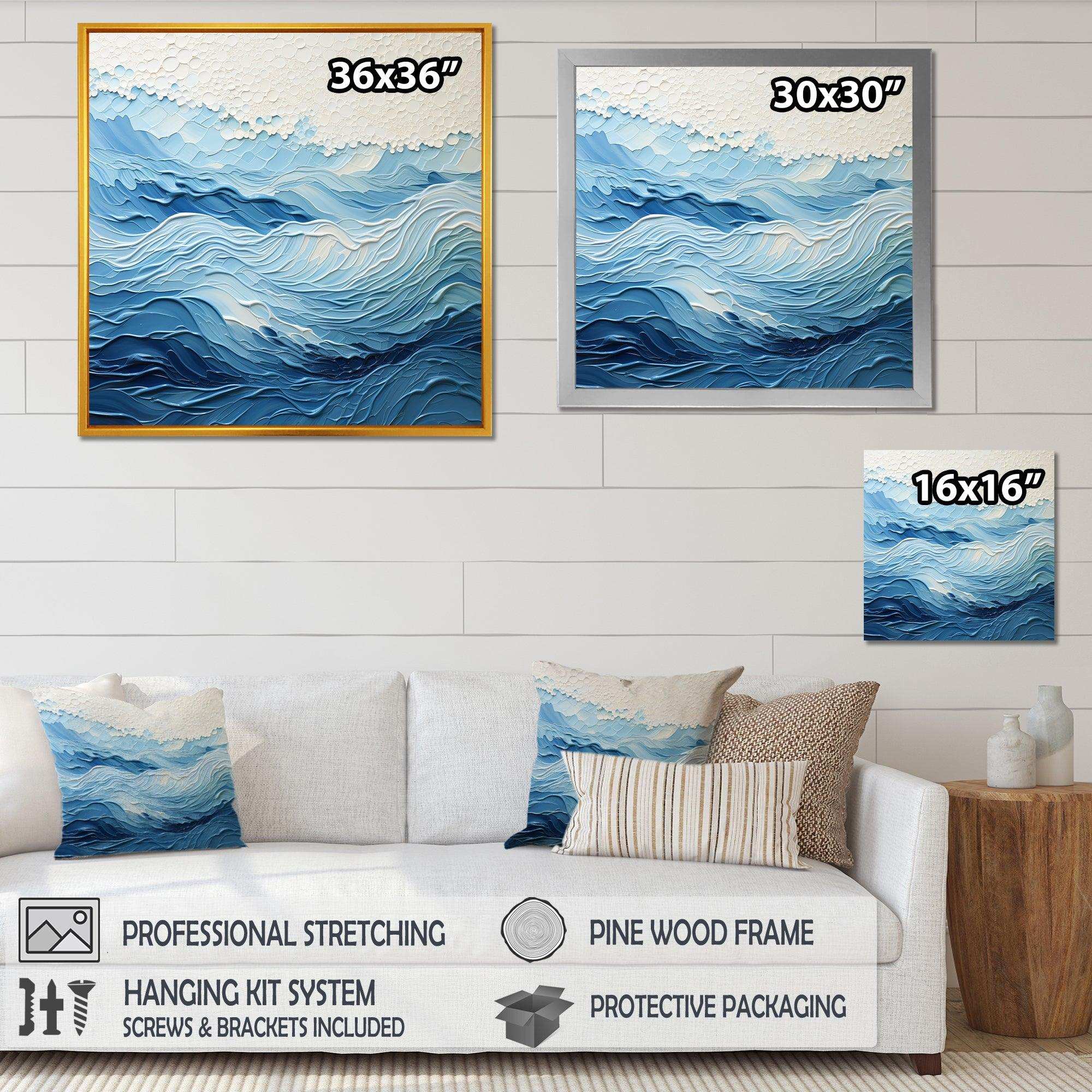 Blue and white modern waves of the Coast I - Coastal Canvas Wall Art