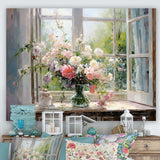 Delicate vintage flower french windows view III - Floral Canvas Wall Art