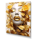 White and gold woman portrait with leaves I - Fashion Canvas Wall Art