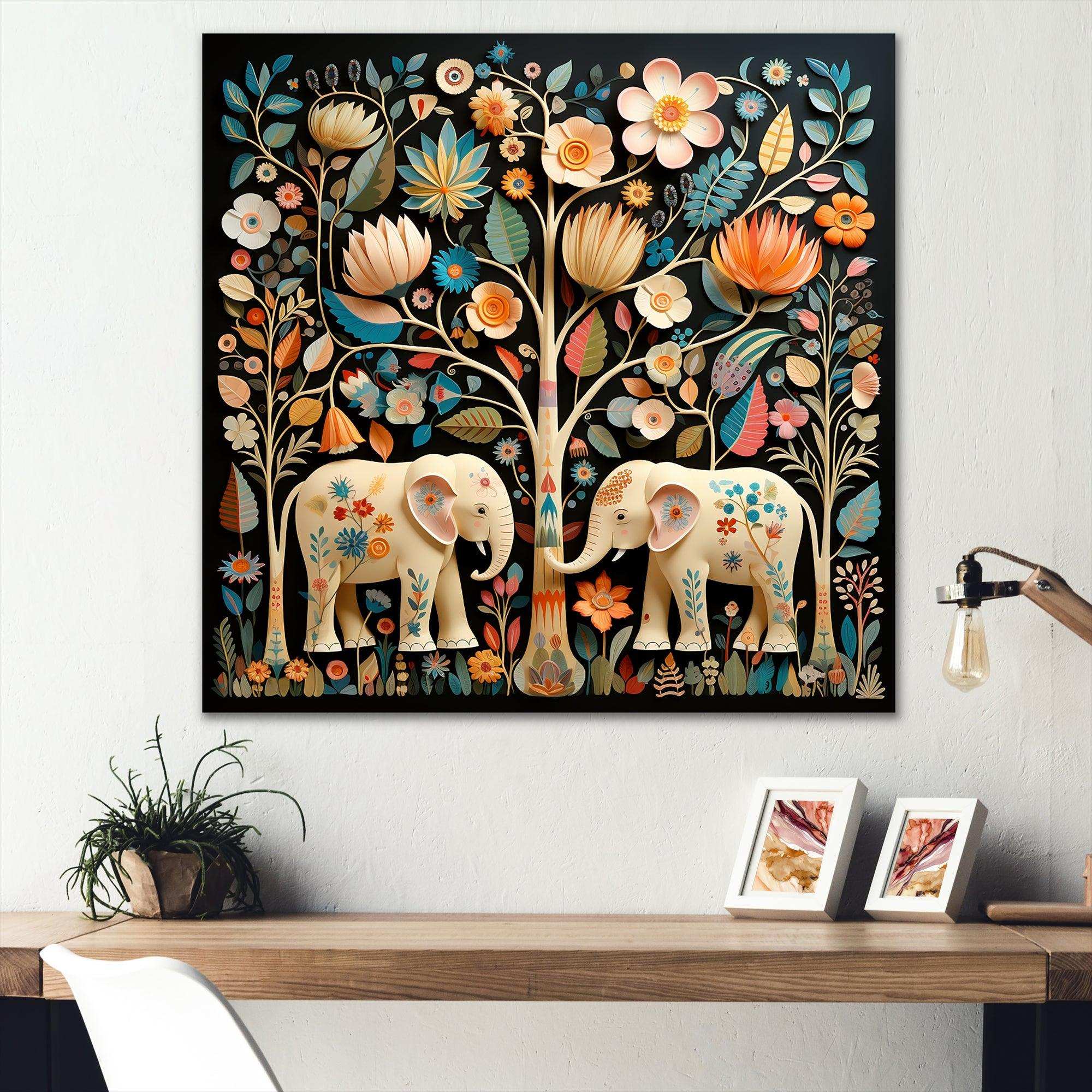 Indian Art Jaipur Elephants 4 - People Canvas Wall Art