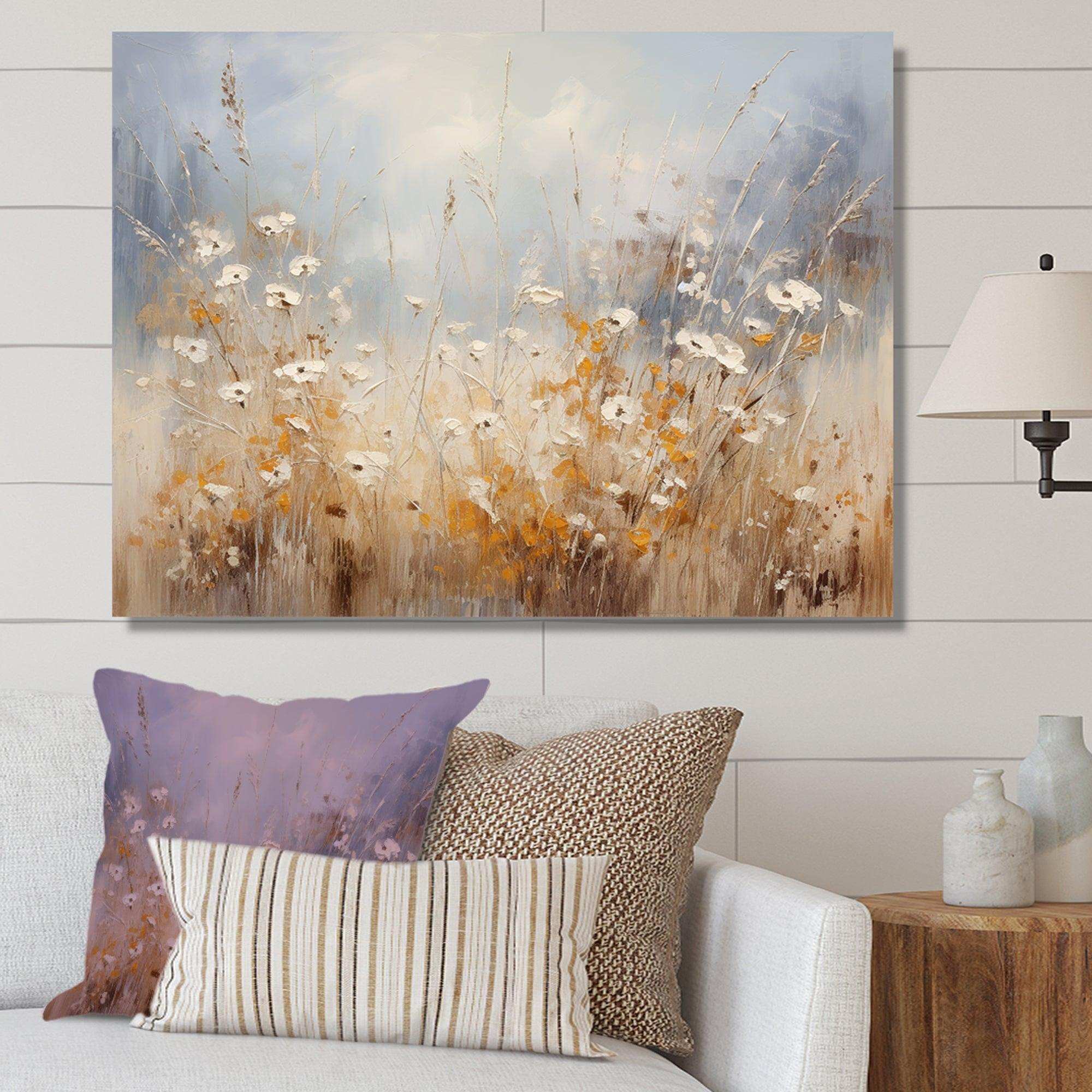 Beige and grey Meadows breeze - Landscapes Canvas Wall Art
