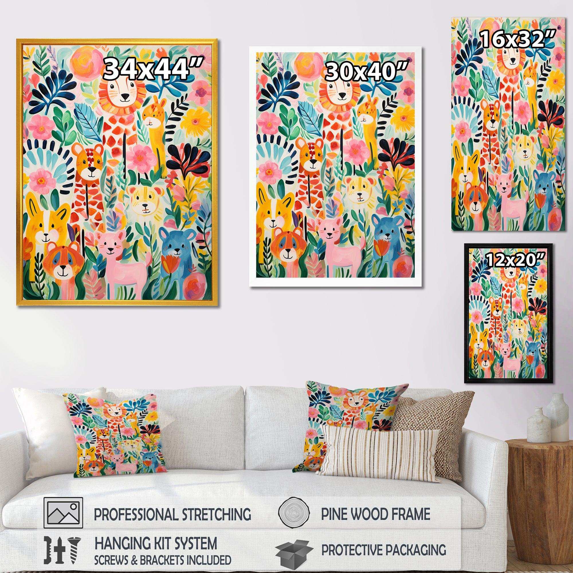 Nursery colorful Animal pattern IV - People Canvas Wall Art