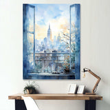 Vintage blue New york window view III - Cityscapes Canvas Wall Art